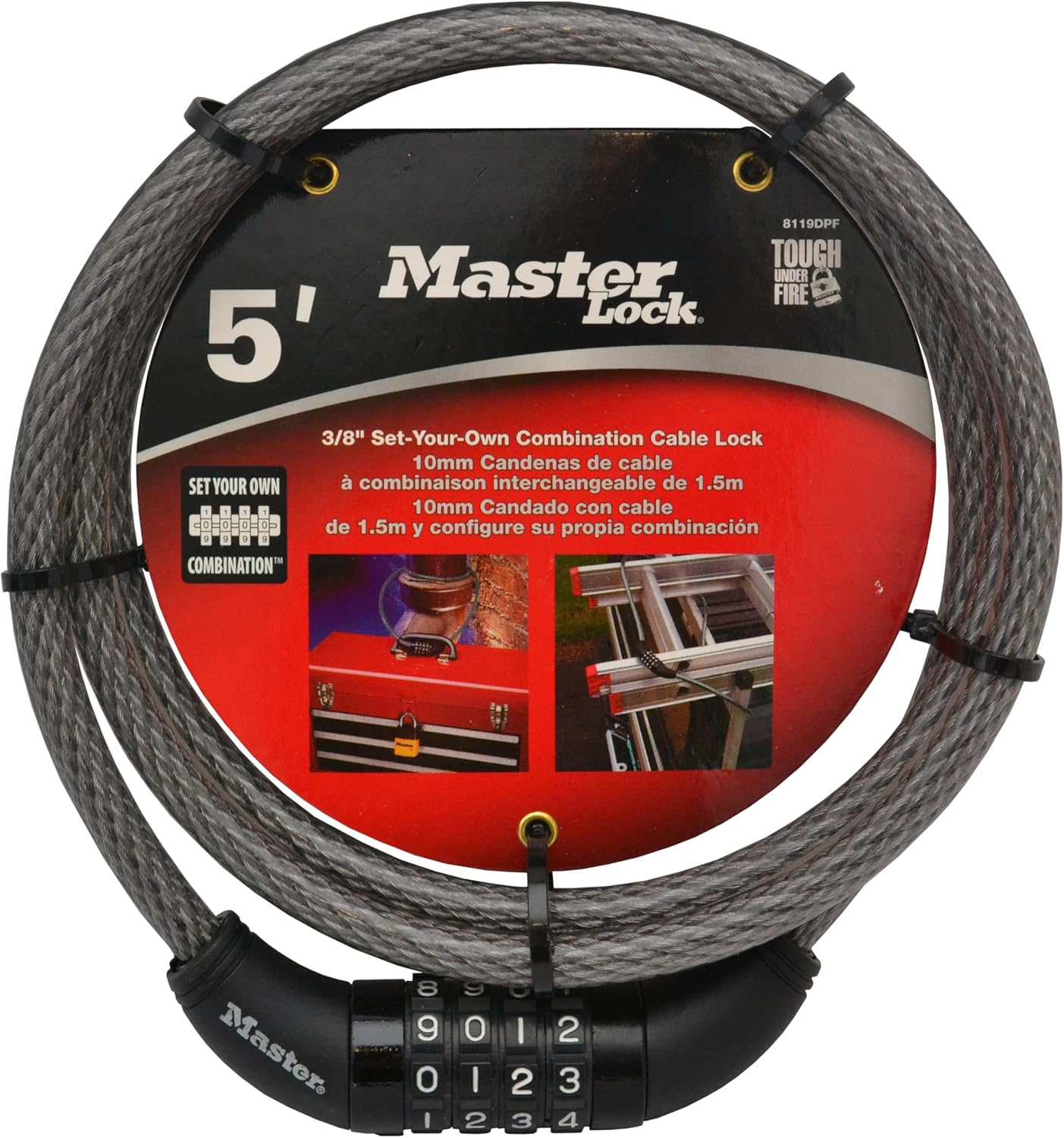 MASTER LOCK Bike Lock Cable, 1.5M Heavy-Duty Steel, Keyless Bike Lock Combination with Vinyl Coating for Scratch Protection