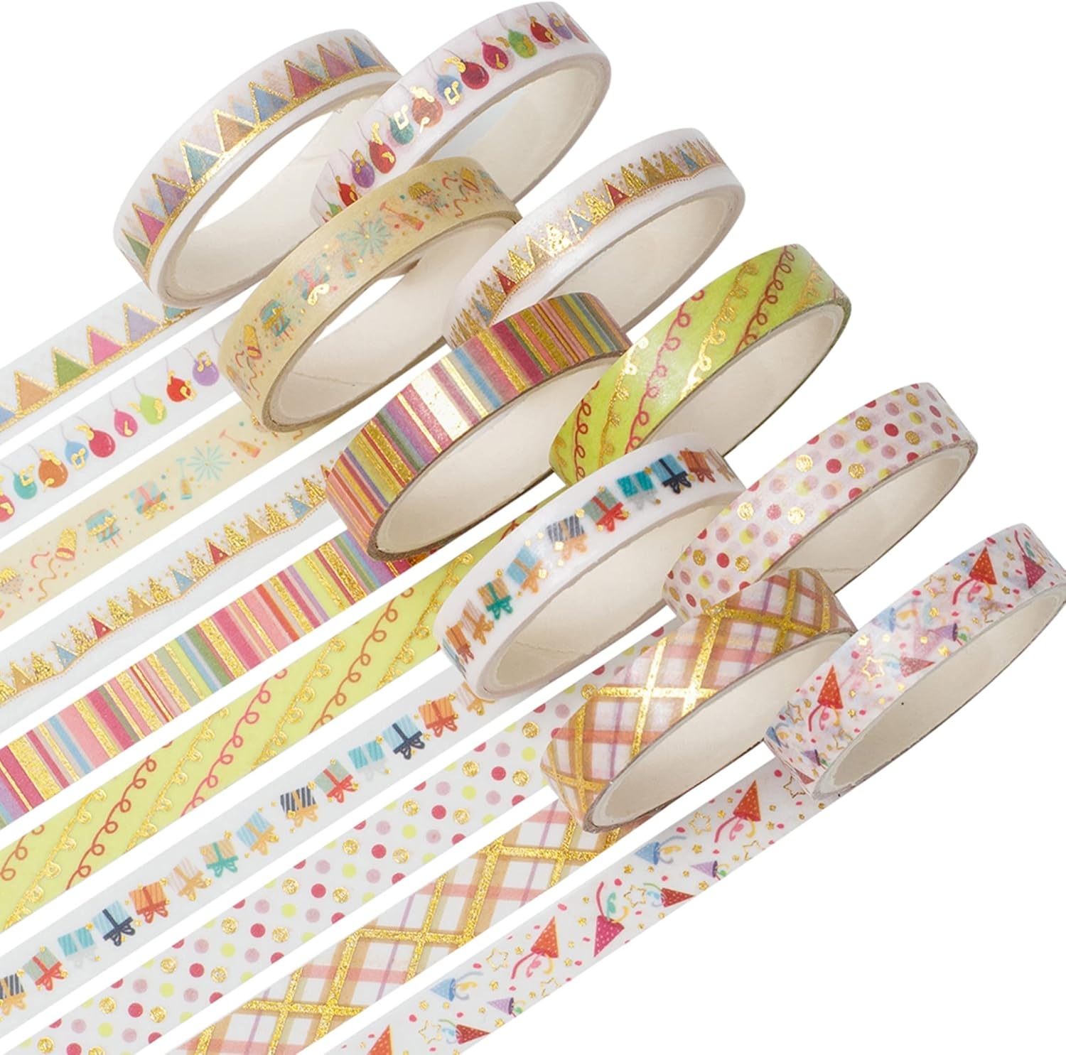 YUBBAEX 10 Rolls Sparkling Washi Tape Set 8Mm Skinny Gold Foil Decorative Masking Washi Tapes for Bullet Journal,Scrapbook, Planner, DIY Crafts (Party Elements) - Flower image number 6