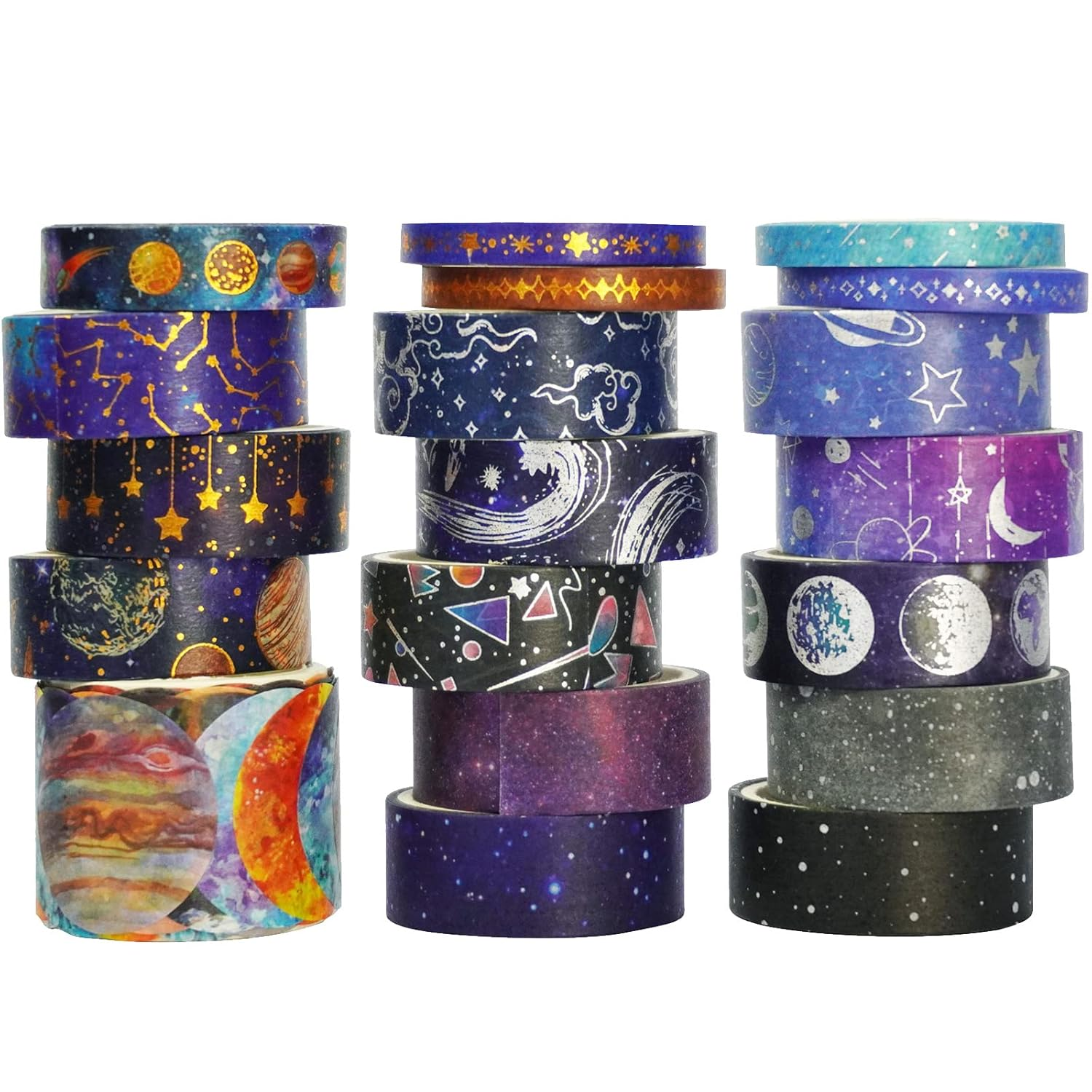 YUBBAEX Luminous Masking Tape, 6 Pcs Galaxy Fluorescent Tape Space Cute Design DIY Craft Journal Planner Scrapbooking Wrapping Present Decoration (Night Light Starry Sky)