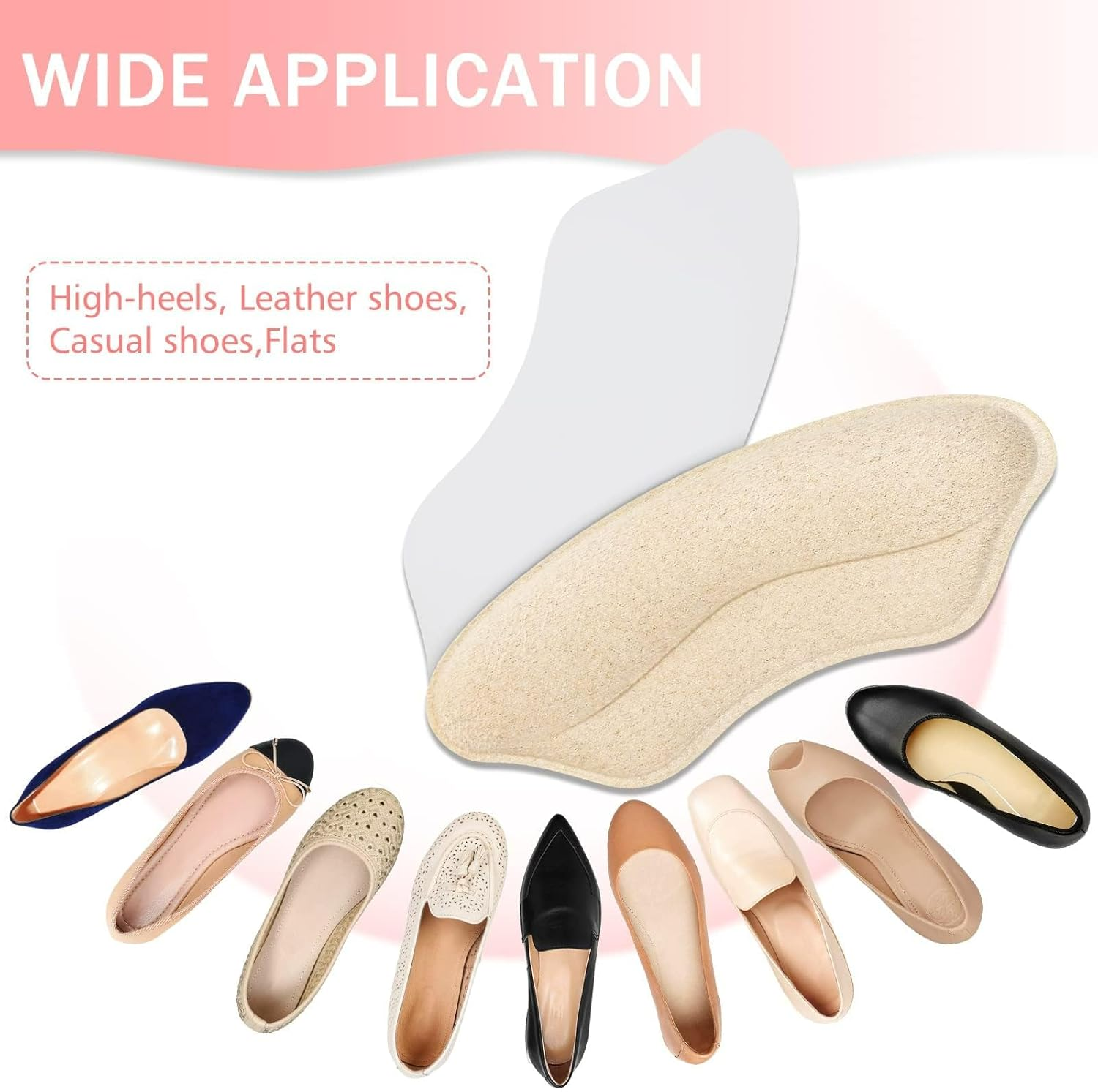 YBVABE Heel Grips for Shoes Too Big - 8 Pieces Self-Adhesive Heel Cushion Inserts to Prevent Slipping, Rubbing, Blisters, Foot Pain, Heel Protectors Liner to Improve Shoe Fit & Make Shoes Fit Tighter (Beige) image number 6