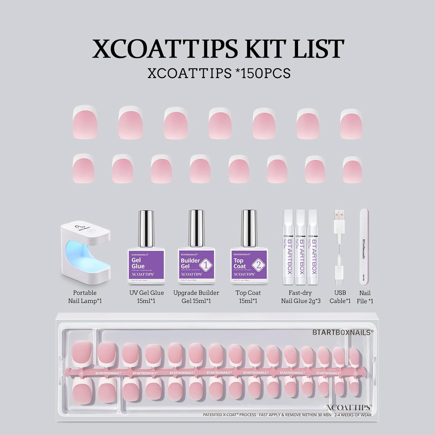 Btartboxnails XCOATTIPS French Nails - Extra Short Square Nail Tips with Nail Gel, French Protecing Duo, Nail Lamp, All in One Soft Gel French Tip Press on Nails Gel Extension image number 2