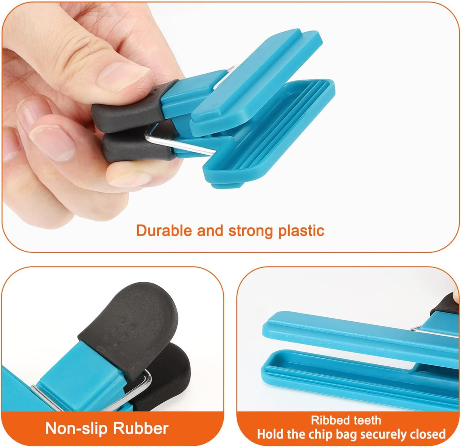 Heatunk Set of 6 Large Heavy Duty Chip Bag Clips - Assorted Colors, Durable Plastic Seal Grip - 6.2 X 3.5 Inch image number 1