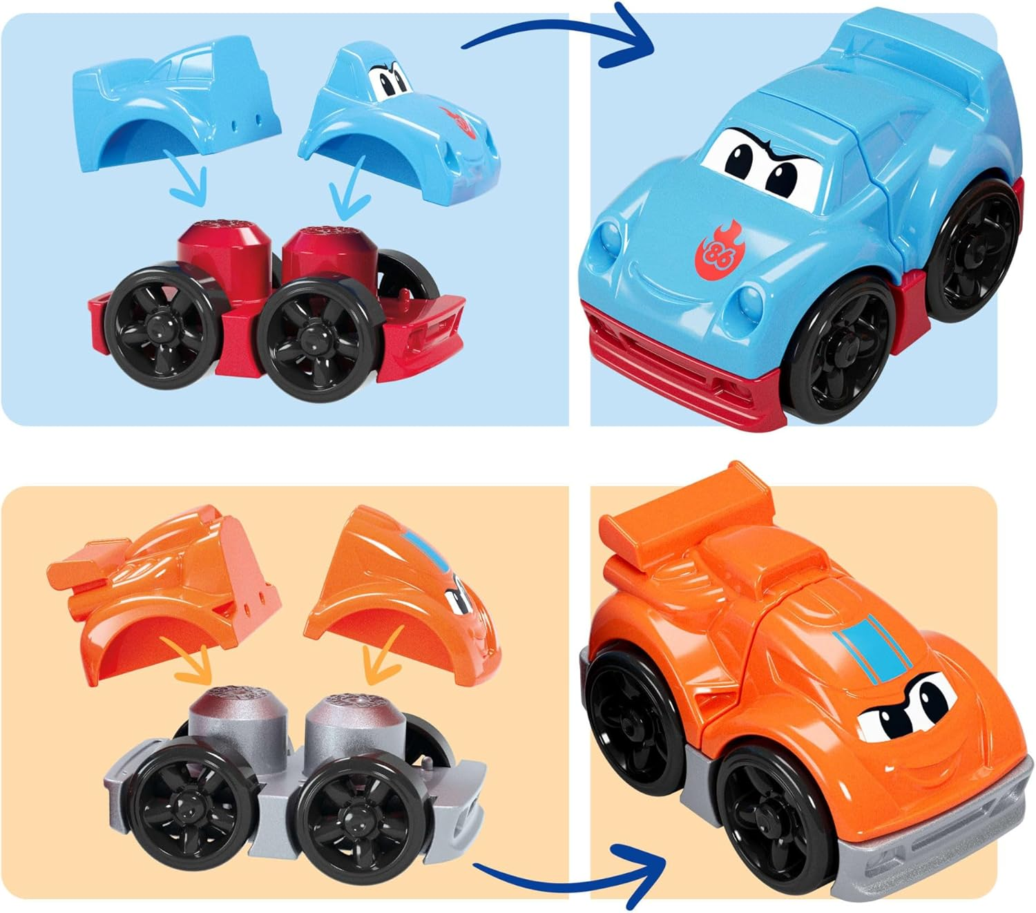 MEGA BLOKS First Builders Toddler Building Blocks Toy Set, Build & Race Rig with 19 Pieces, 2 Race Cars and Storage, Red, Ages 1+ Years image number 4