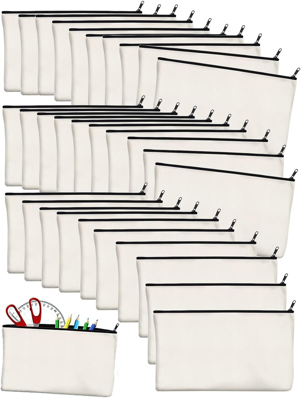 40 PCS Canvas Zipper Pouch, 10*20CM Blank DIY Craft Pen Bag, Graffiti Stationery, Makeup, Storage Pencil Case, Multi-Purpose Cosmetic for Travel Work