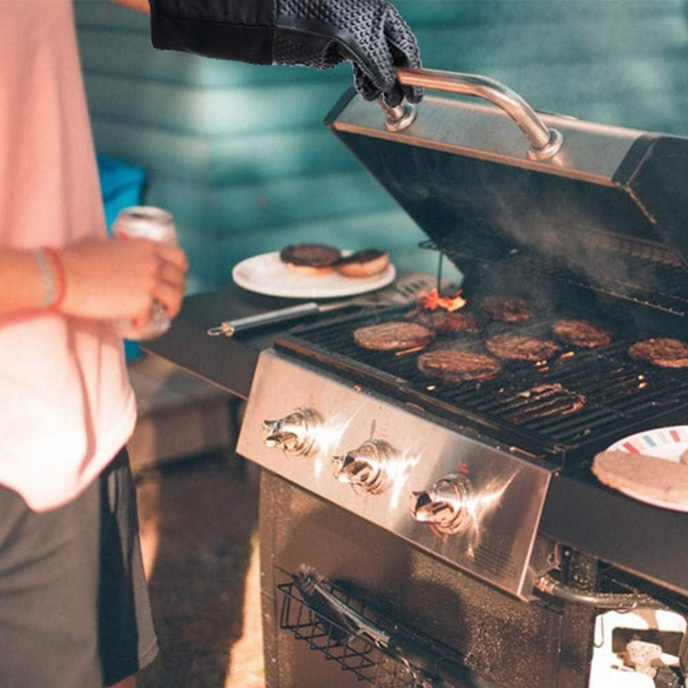 Extra Long Professional Silicone Oven Mitt， Heat Resistant Cooking Glove with Internal Cotton for Kitchen,Bbq,Baking,Grill - Black