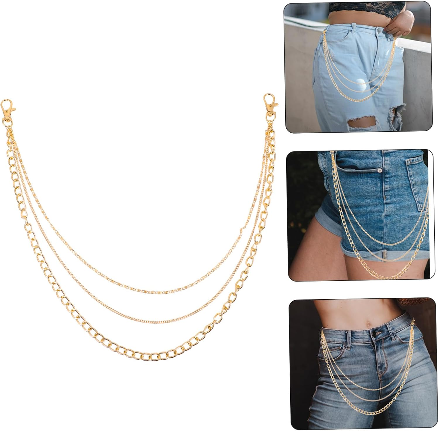 POPETPOP 2Pcs Metal Pants Chain for Men and Women Wear-Resistant Decorative Jeans Chains with Lobster Clasps Punk Style Hanging Wallet and Keychain Accessories for Jackets and Bags image number 6