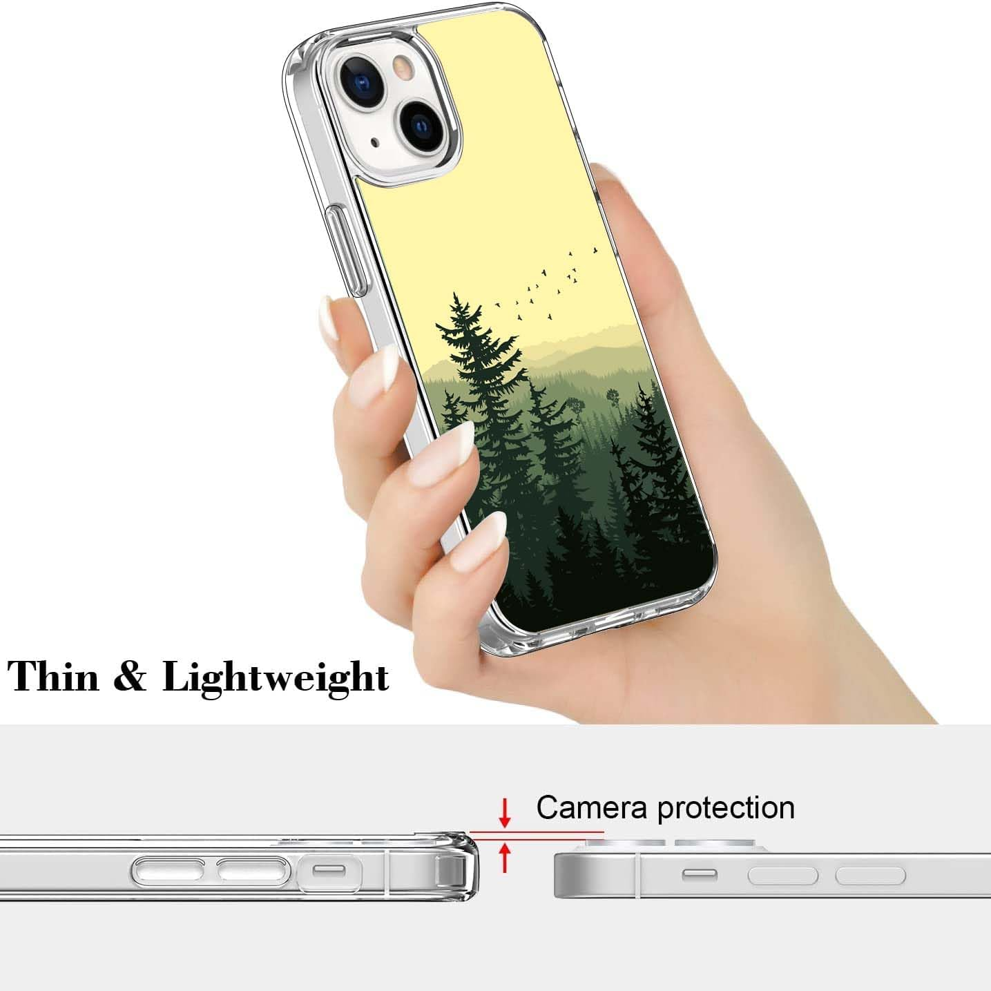 Green Forest Birds Case Compatible with Iphone 13, Minimalist Aesthetic Trees Case for Iphone 13, Trendy TPU Phone Case Cover