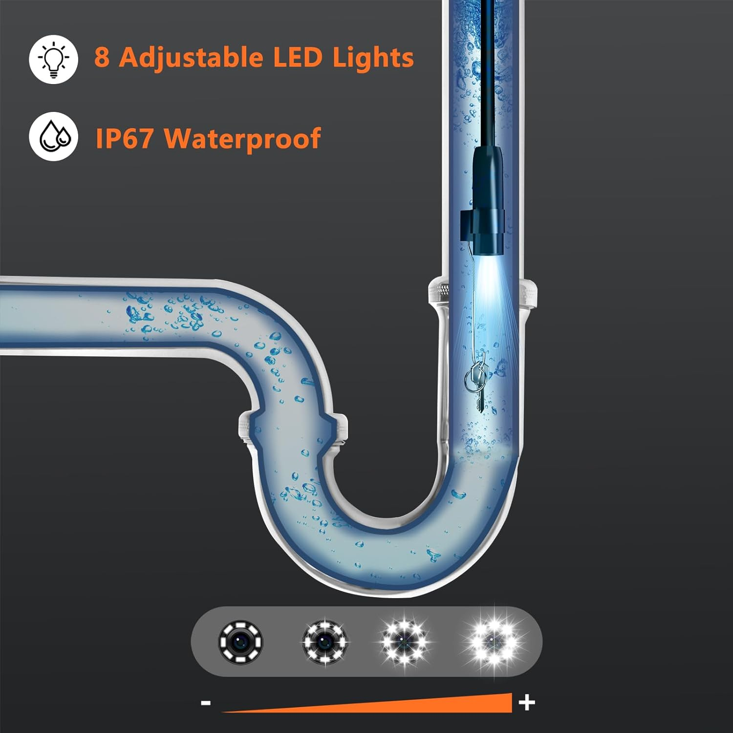 Endoscope Camera with Light, 1920P HD Endoscope with 8 Adjustable LED Lights, 16.4Ft Semi-Rigid Cable, 8Mm Probe IP67 Waterproof Inspection Camera for Android & Ios Devices image number 2
