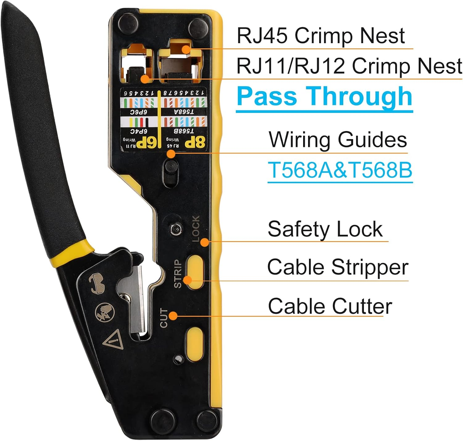 Solsop Pass through RJ45 Crimp Tool Kit Ethernet Crimper CAT5 Cat5E Cat6 Crimping Tool Kit image number 3
