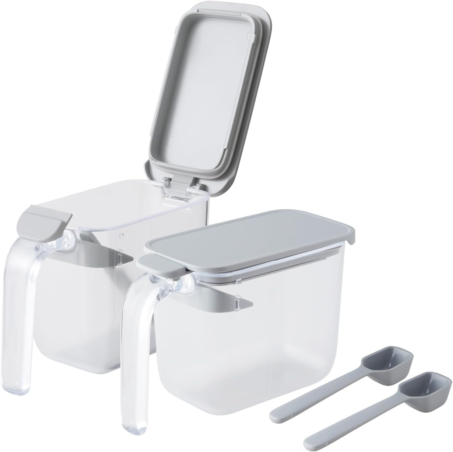 Marna R209W Condiment Pot with Spoon (Set of 2, White, Condiment Container with Gasket and Moisture Prevention, Salt, Sugar Container (Good Lock Container)