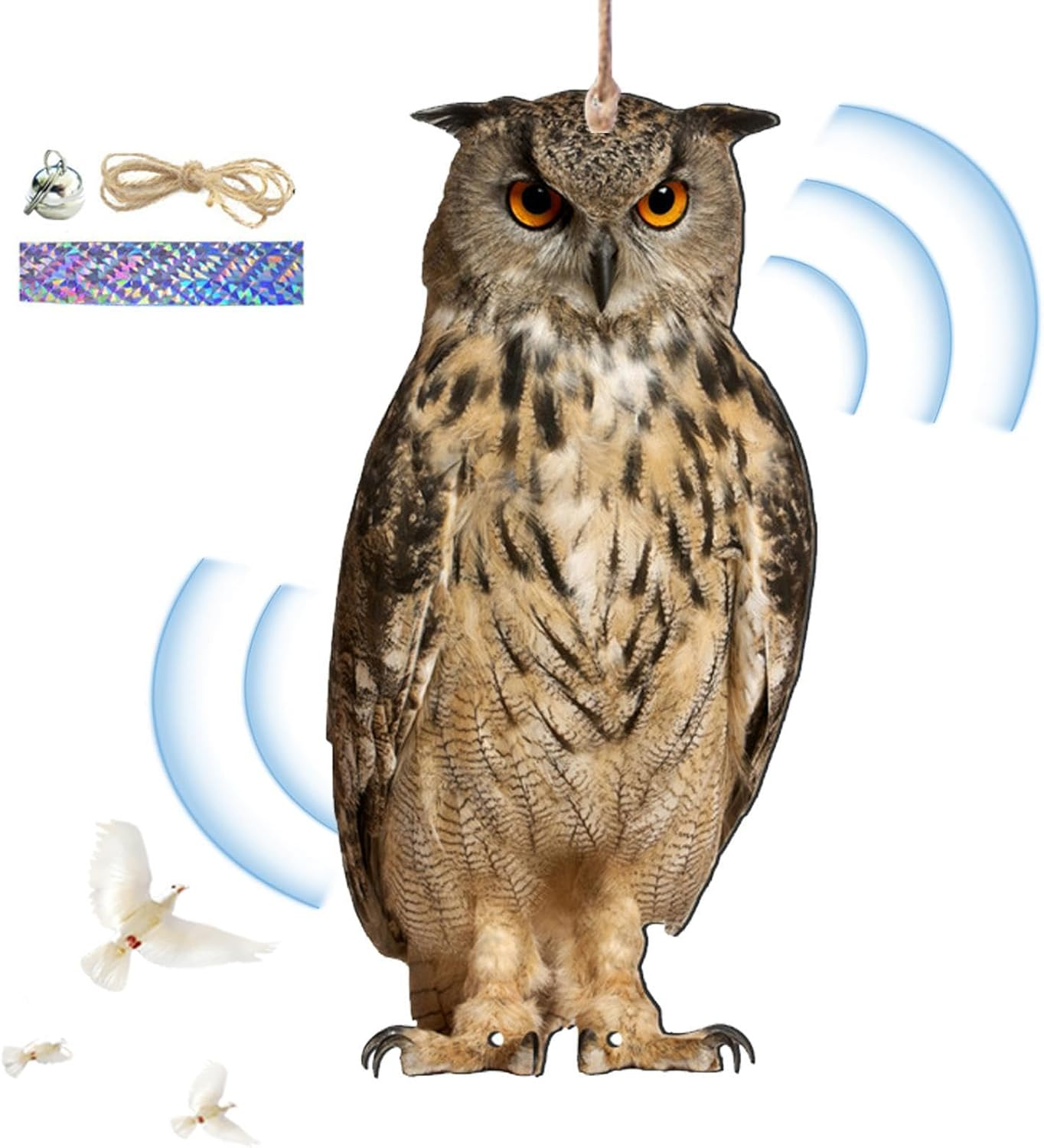 O-Wl Bird Scarers for Gardens, Owls to Keep Bi-Rds Away, Fake O-Wl Decoy with Bell, Bi-Rds Deterrents, Scarecrow for Roofs to Keep Bi-Rds Pigeon from Tree Yard