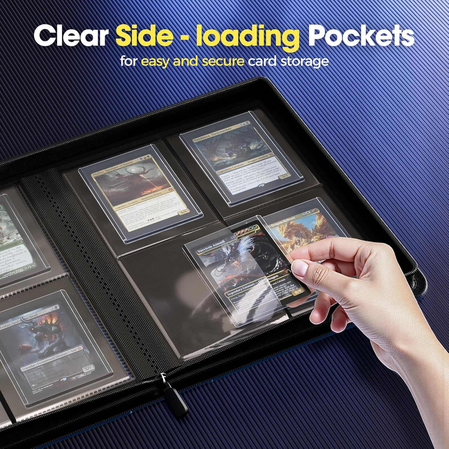 Procase Top Loader Binder for Cards, 4 Pocket Collection Binder Holding 144 Trading/Sports Cards, Compatible with TCG, MTG in 3"X4" Toploaders -Navy image number 1