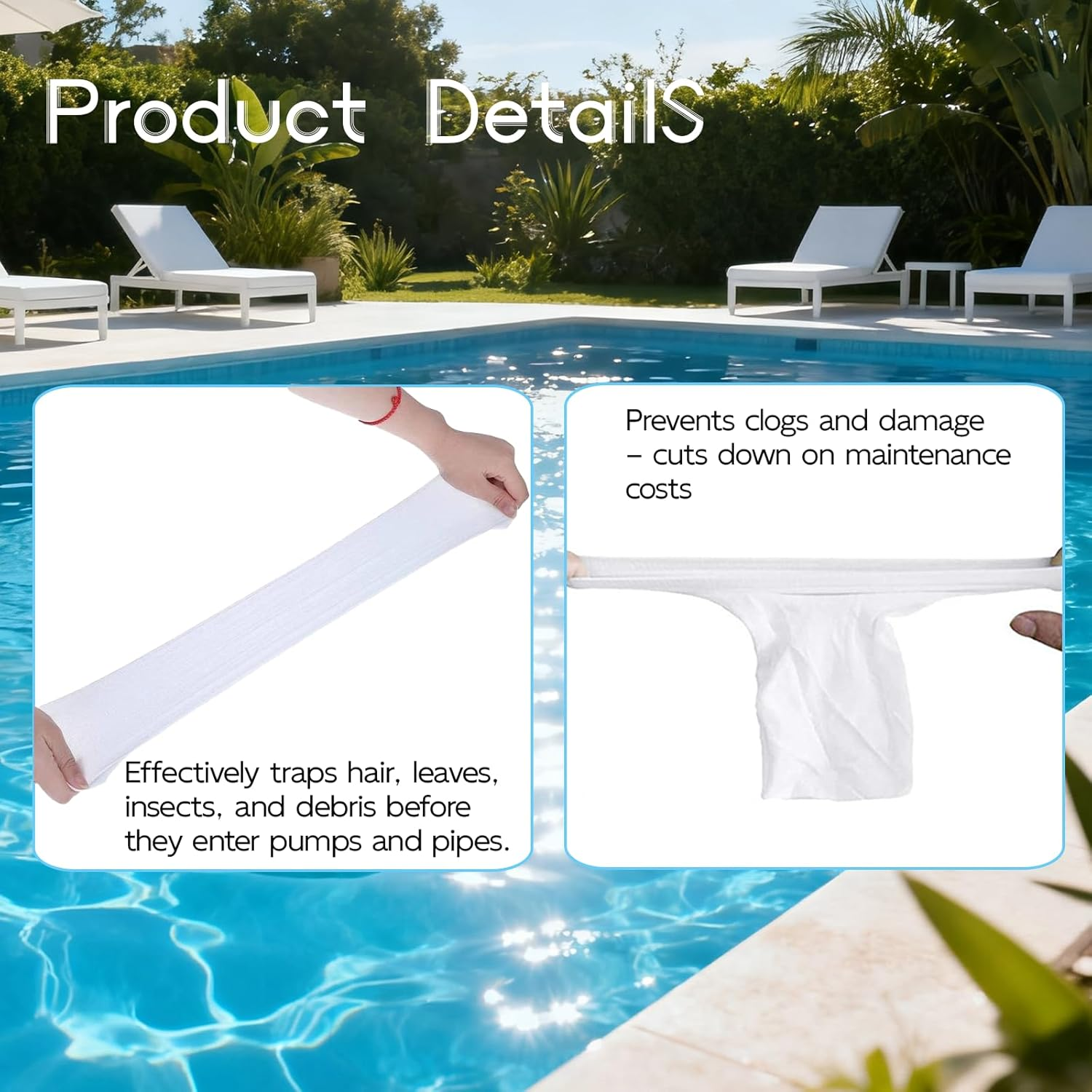 30 Pcs Reusable Pool Skimmer Socks - Ultra Fine Mesh Filter Socks for Effective Cleaning of Debris and Leaves, Compatible with Most Skimmer Baskets (White) image number 2
