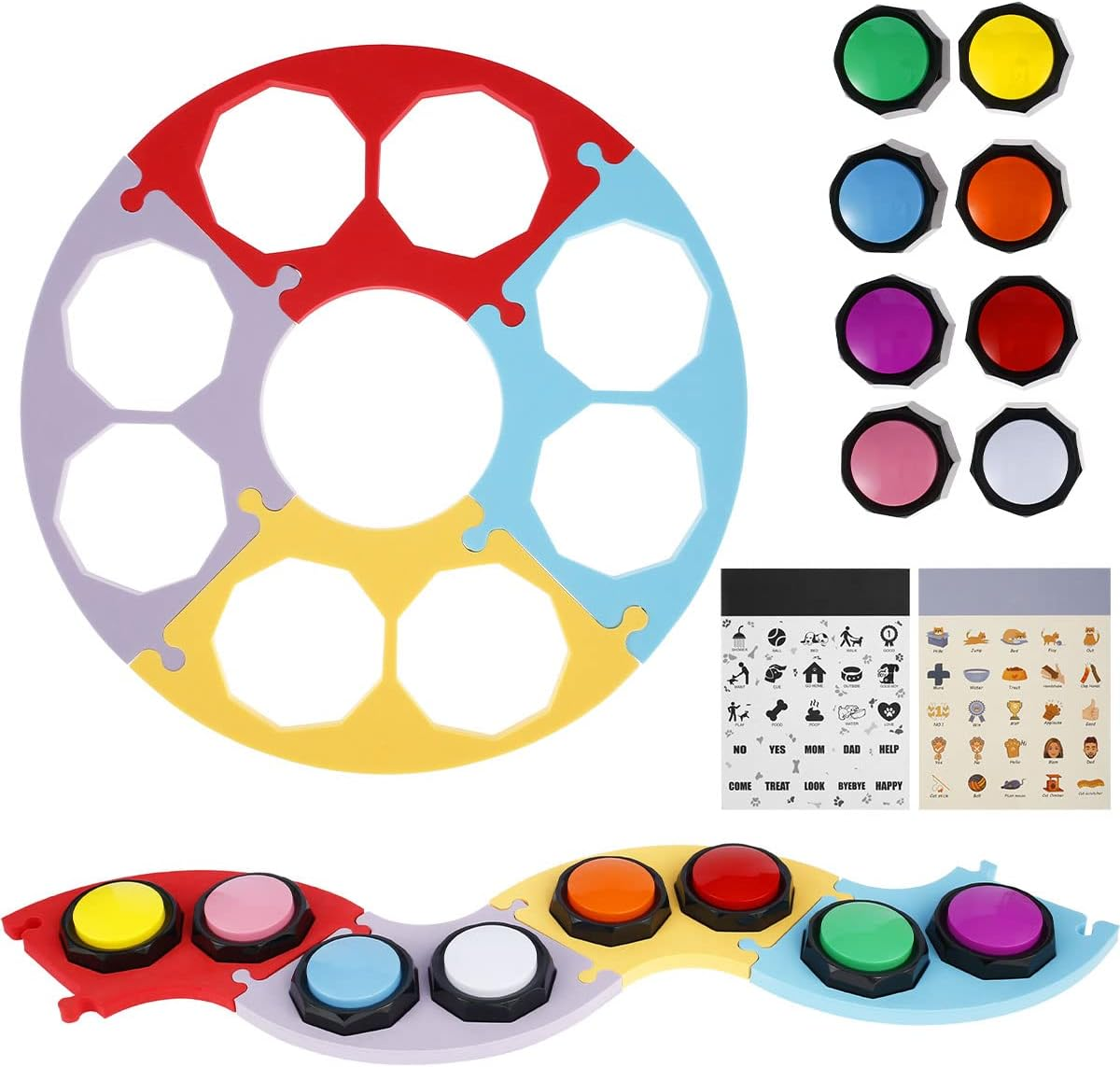 8Pcs Pet Training Buzzer Speech Training Buttons with EVA Mat Colorful Recordable Training Buzzers ABS Recordable Talking Button with Stickers for Dogs Cats image number 6