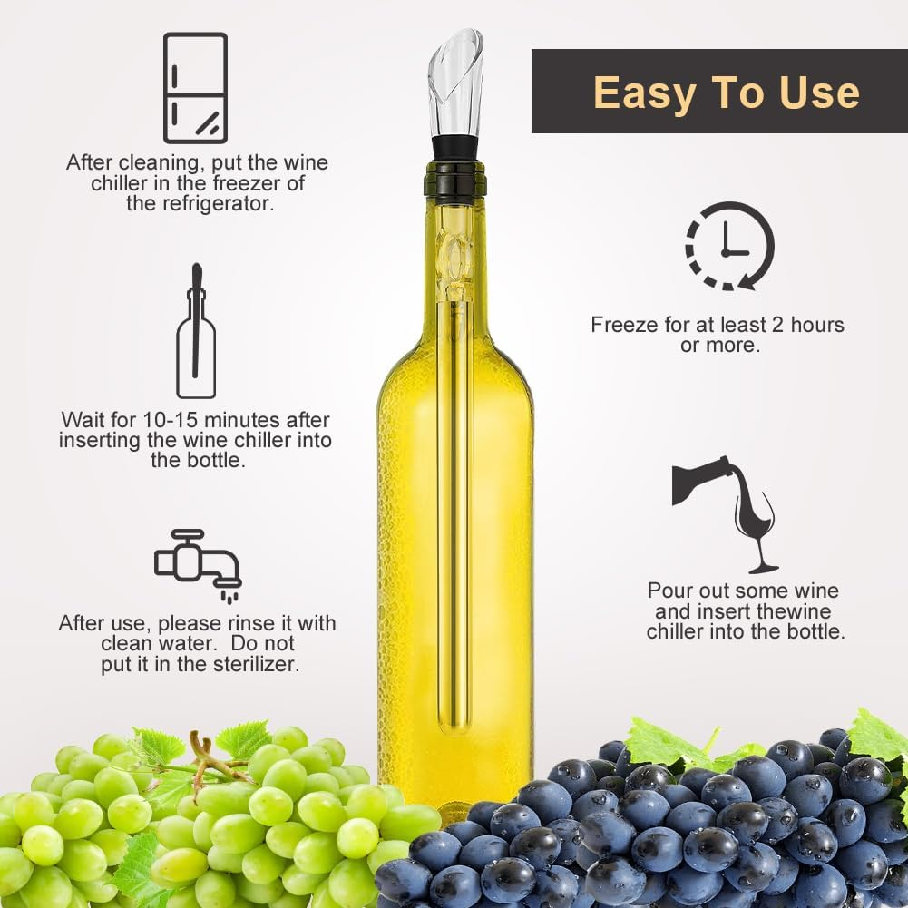 HOTUT Wine Chiller Sticks, Set of 2 Wine Chiller Sticks, Stainless Steel Cooling Rod with Spout, Wine Cooler Set, Wine Stick Cooler, Wine Bottle Cooler for Red and White Wine, Wine Accessories Gift image number 6