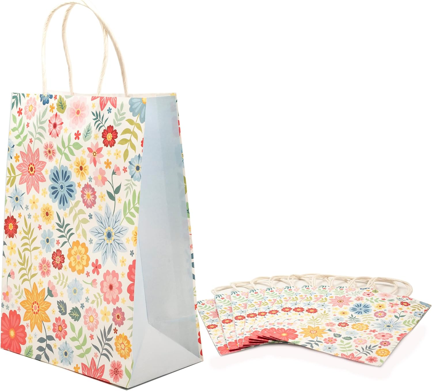 10 Pcs Kraft Paper Bags Colorful Flowers Print Shopping Bags,Goodie Bags Small Bulk for Birthday, Wedding, Baby Shower, Party Supplies, Takeout/To Go Bags, Retail Bags image number 3