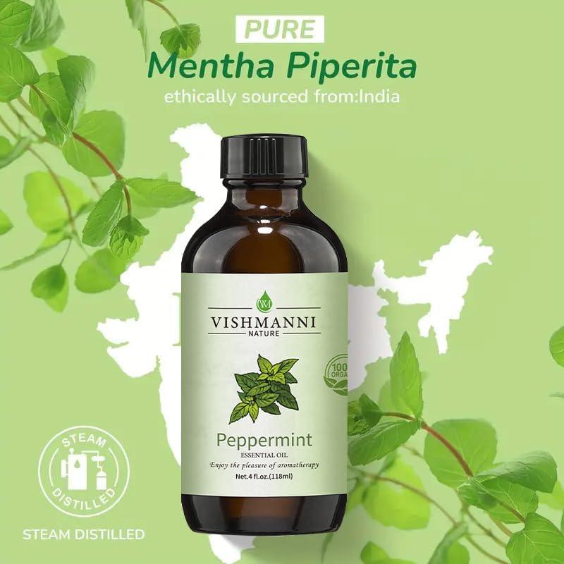 Peppermint Essential Oil (4 Fl Oz / 118 Ml) 100% Pure, Natural & Undiluted &ndash; Air Freshener for Home, Kitchen, Office | Diffuser, Spray, Small Animal Deterrent | Boosts Mind Clarity, Skin & Hair Care image number 1