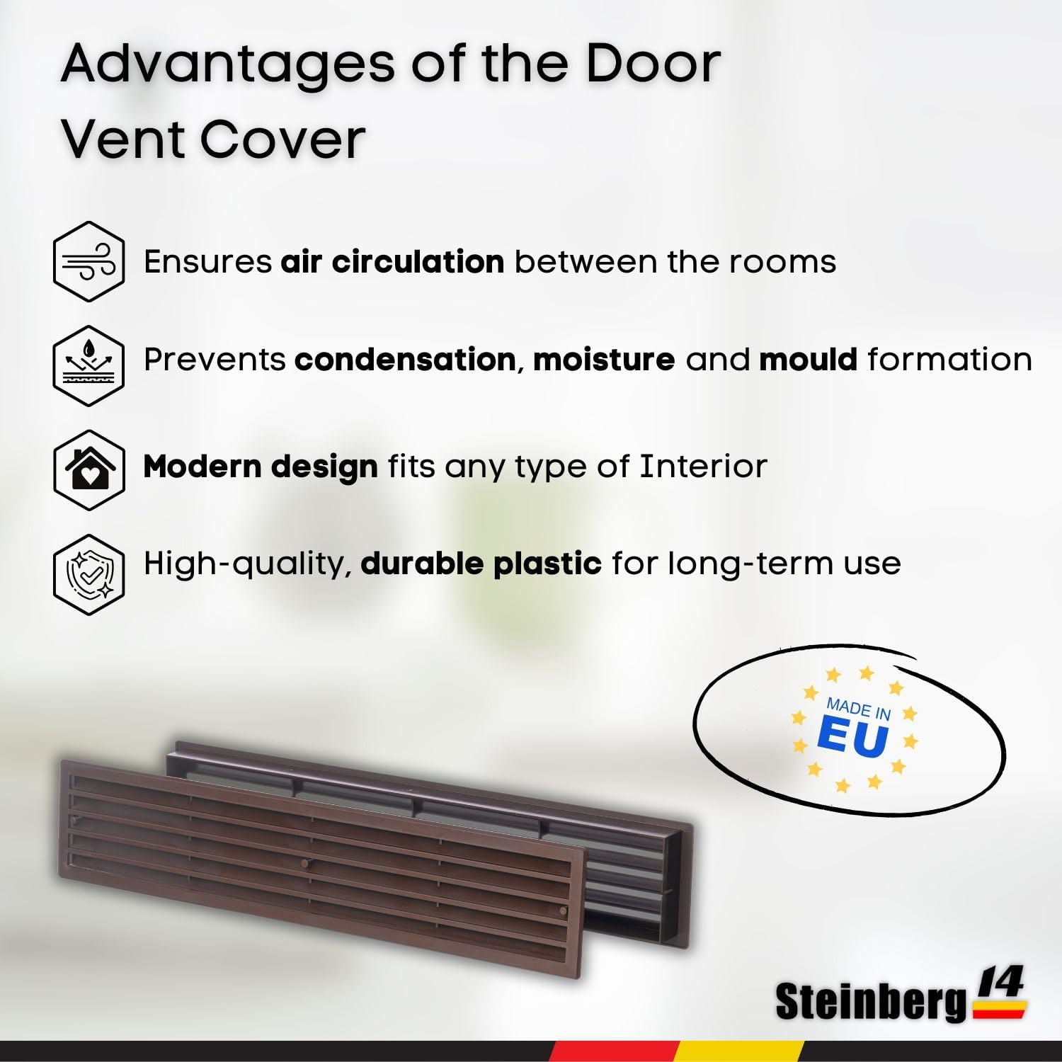 Steinberg14 Brown Door Vent Cover 17.7X3.6 Inch with Screws - Plastic Ventilation Grill - Door Vents for Interior Doors Two Sided - Door Louver Vent - Door Return Air Vent with Screws image number 3