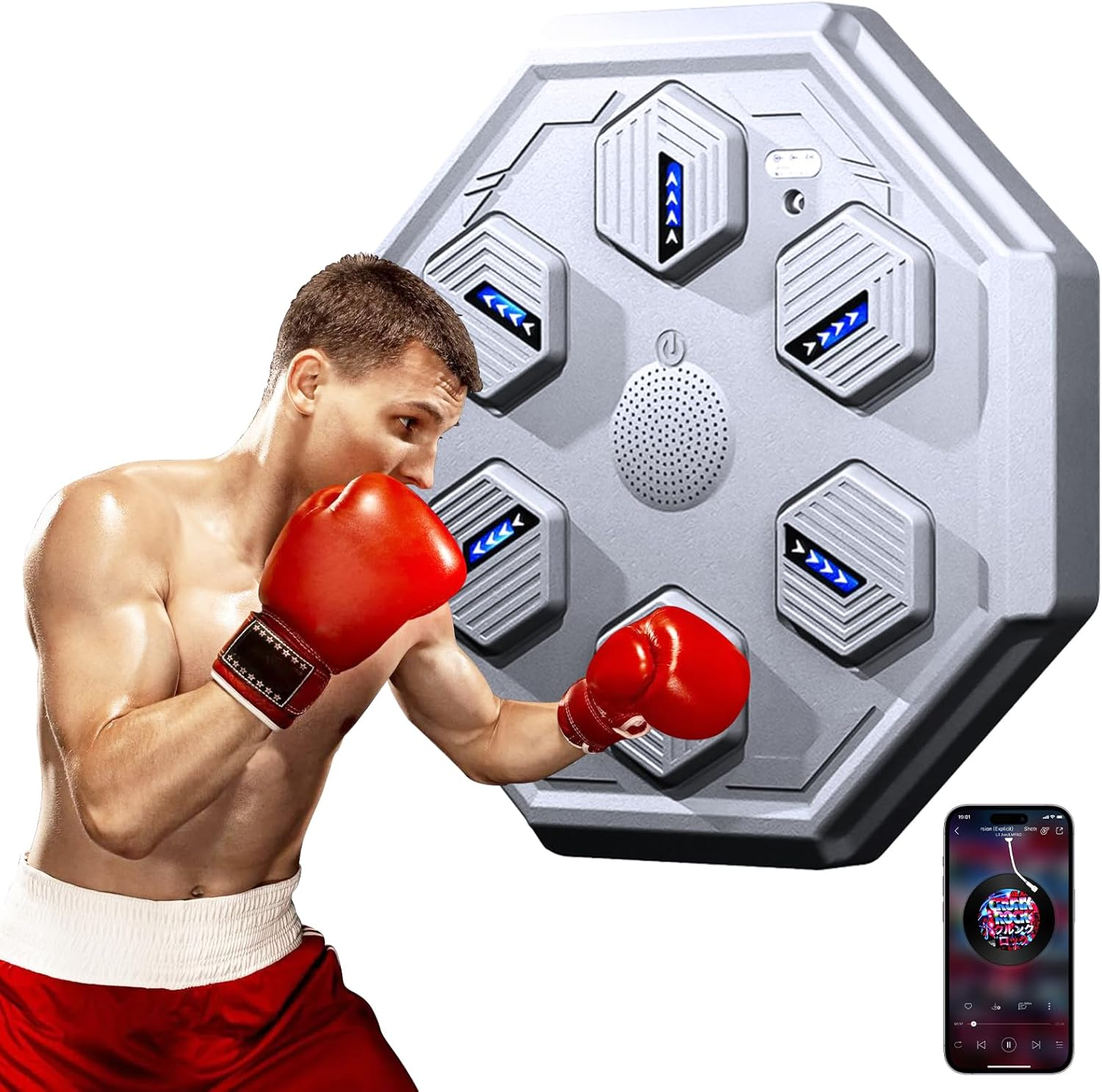 Youngly Smart Music Boxing Machine Can Connect to Bluetooth Boxing Traing Machine for Focus Agility Training Wall Mounted Punching Equipment with LED Lighting Effect/Grey image number 1