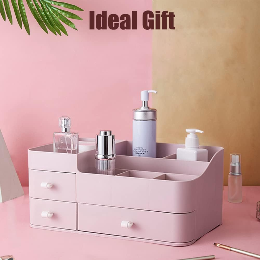 FOREVERIE Makeup Organisers Drawers, Plastic Cosmetic Case Storage, 3 Tier Desk Organiser Display, Jewellery Organiser Box for Bathroom, Bedroom and Home Office, Pink image number 5