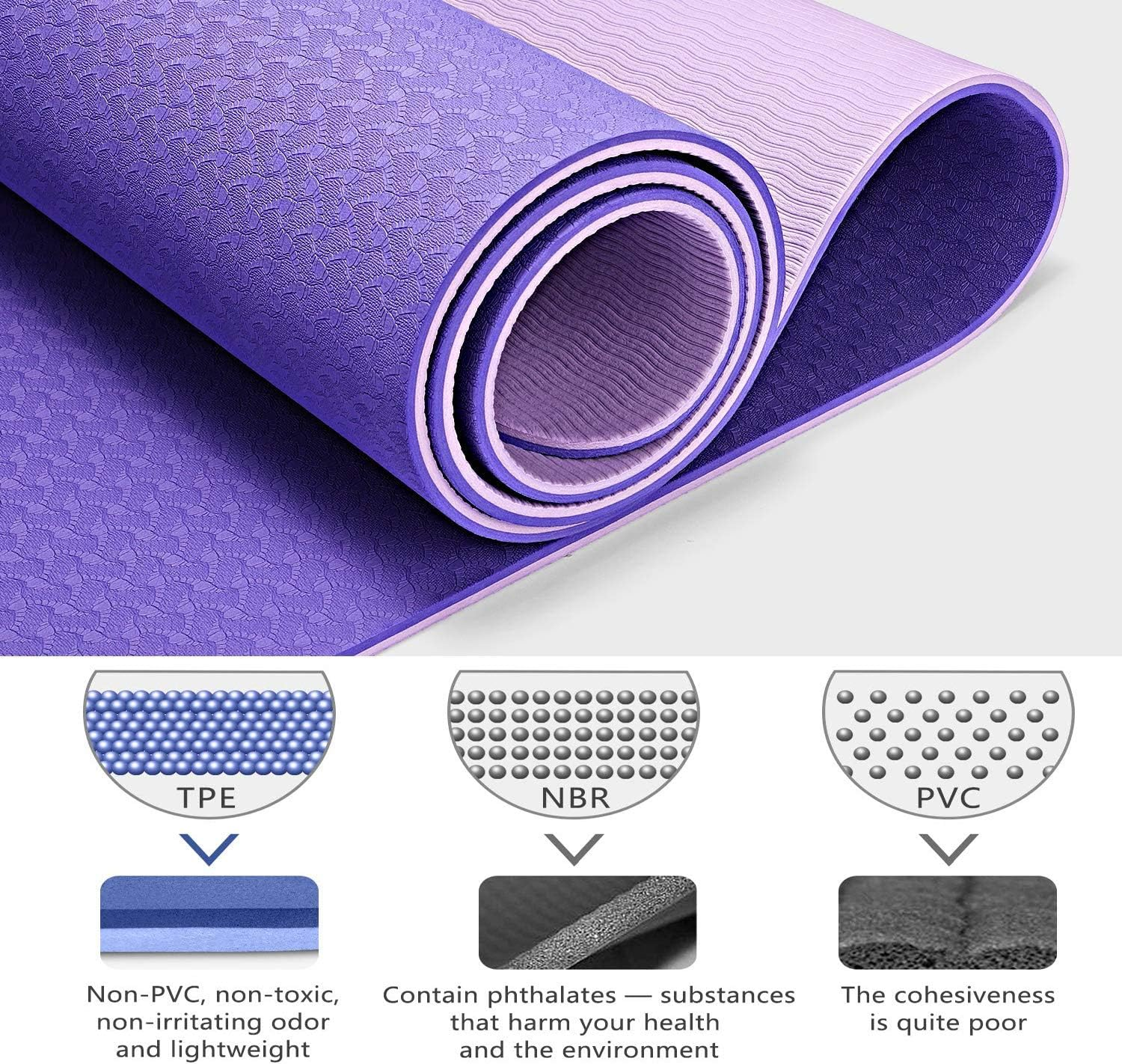 Dobetter TPE Yoga Mat Exercise Fitness Eco Friendly Non Slip Dual Layer +Carry Bag (Violet) image number 1