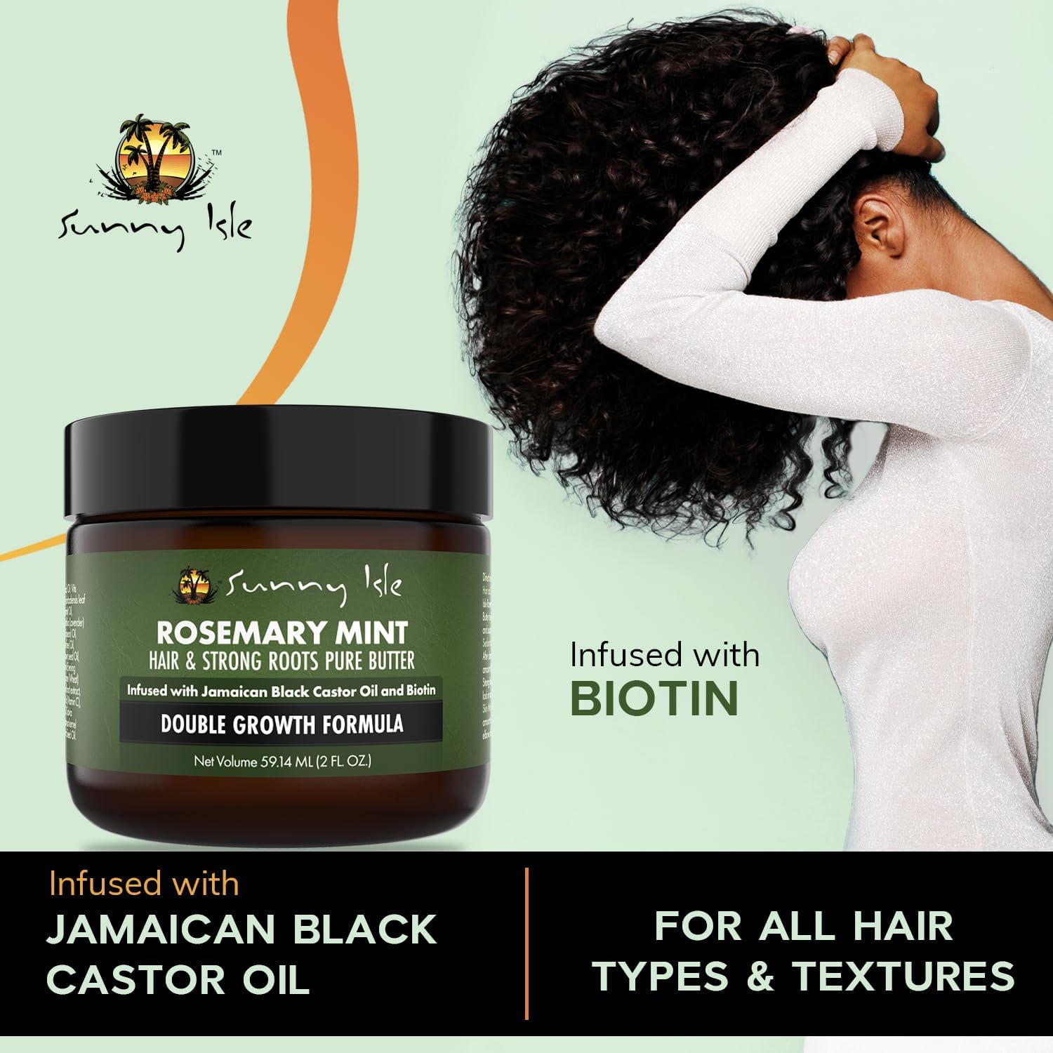 Sunny Isle Rosemary Mint Hair and Strong Roots Butter 2Oz, Infused with Biotin & Jamaican Black Castor Oil, Dry Scalp, Split Ends & All Hair Types image number 6