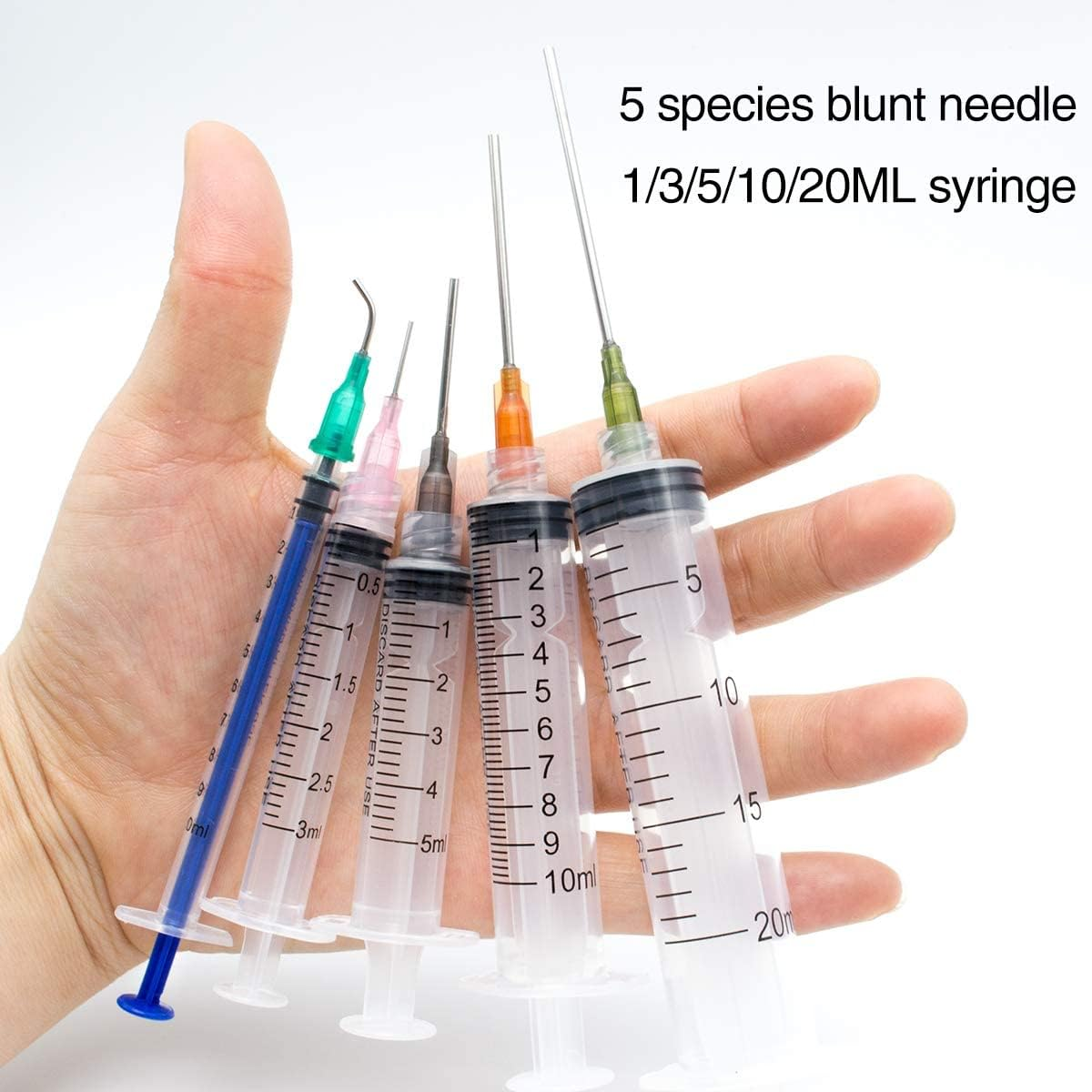 Syringe Set with Blunt Needle, 1Ml 3Ml 5Ml 10Ml 20Ml Syringes with 14G 15G 16G 18G 20G Blunt Needles and Syringe Cap for DIY Craft Glue Refill Industrial Use (80Pcs) image number 3