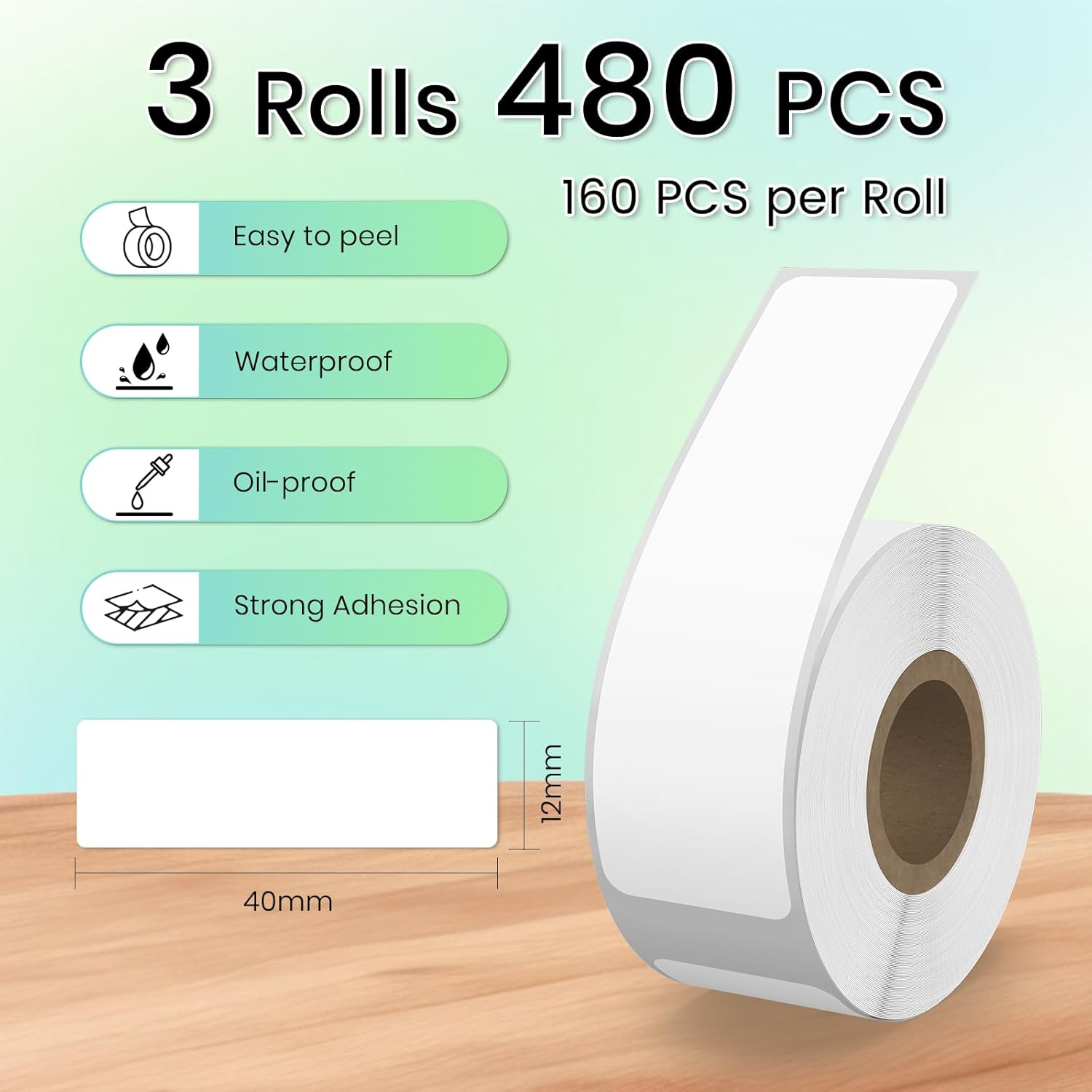 3 Rolls Thermal Label Maker Tape 12 X 40 Mm White Self-Adhesive Stickers Paper Vinyl Decals Waterproof Name Tag for Home Office School 480 PCS image number 4