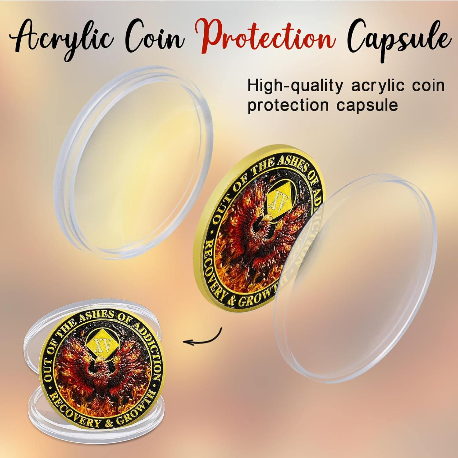 CHURYUML 15 Year NA Medallions Phoenix Recovery Chip Out of the Ashes of Addiction NA Sobriety Coin Narcotics Anonymous Gifts Sobriety Addiction Recovery Gifts Narcotics Anonymous Coin image number 1