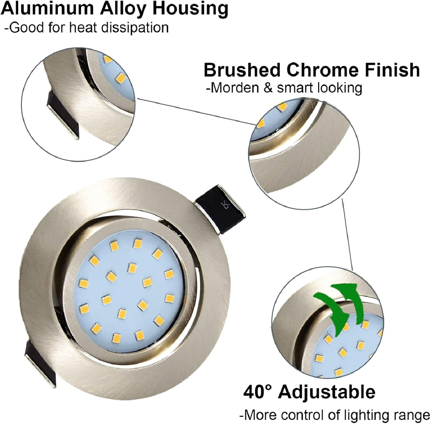 Allesgute 4X LED Downlights Ultra Slim Recessed Ceiling Lights Brushed Chrome Spotlights Tilt LED down Lights 5W 240V Cool White 6000K image number 4