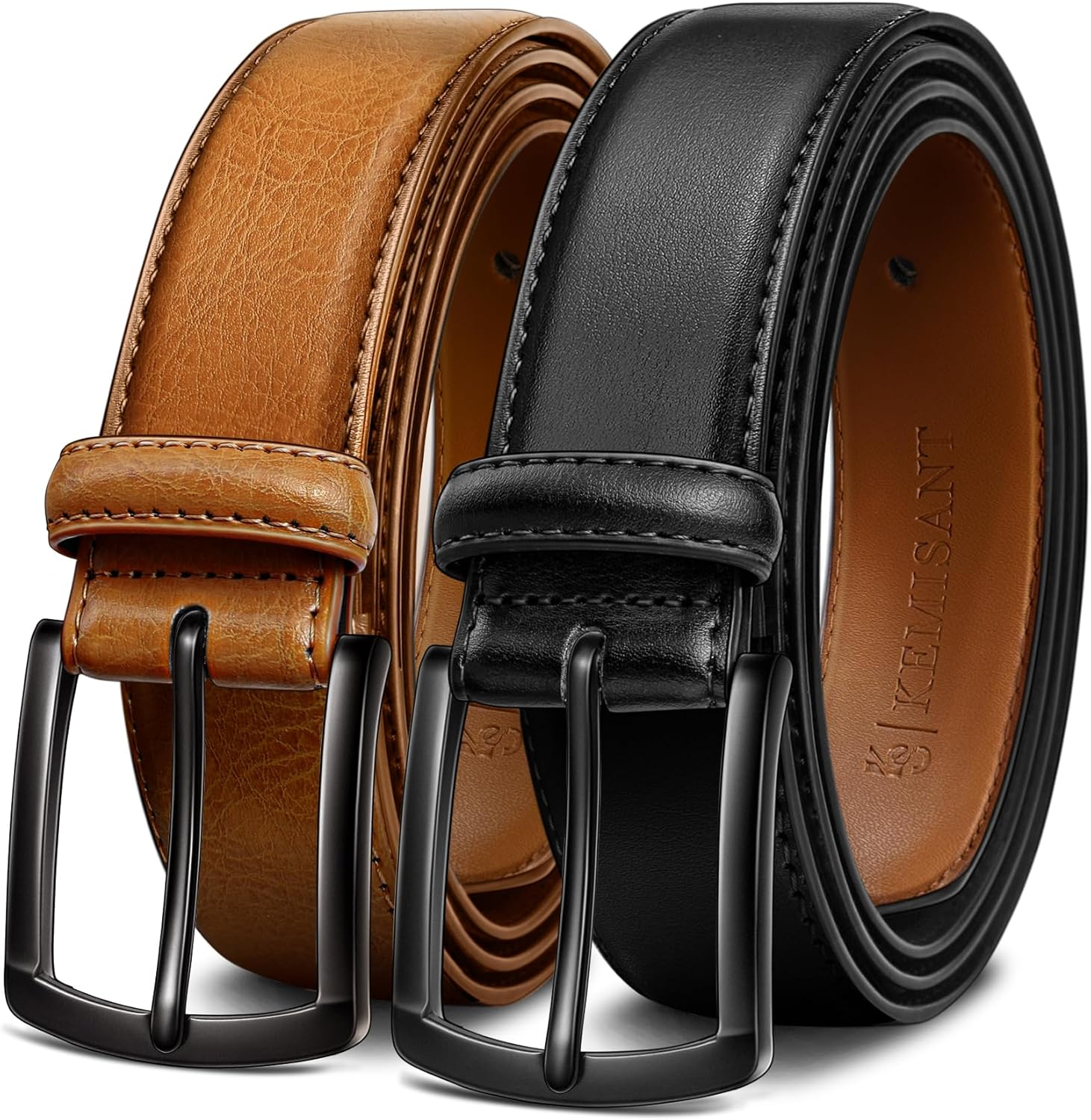 KEMISANT Men Belt 2Pack &ndash; Genuine Leather Belt for Men Dress Casual Golf Jeans 1 3/8"