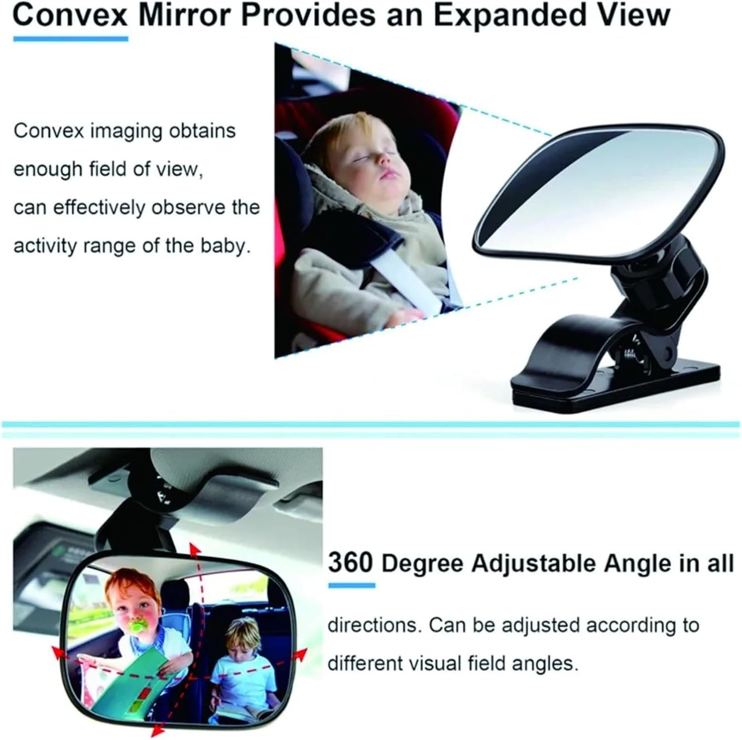 Clip-On Baby Rearview Mirror for Car &ndash; Adjustable Convex Mirror for Back Seat &ndash; Easy Installation on Sun Visor &ndash; Safe & Durable for Trucks, Cars, and Suvs image number 5