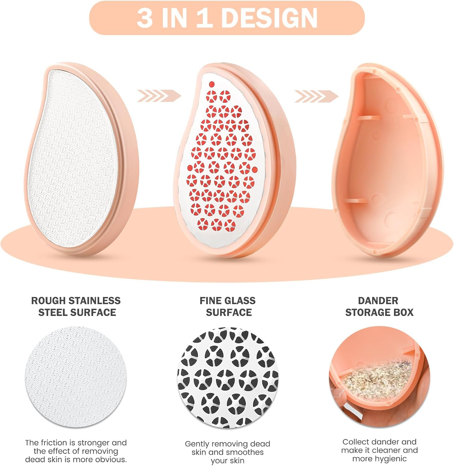 BEZOX 3-In-1 Nano Glass Callus Remover & Stainless Steel Callus File, Highly Effective Callus Remover for Velvety Soft Feet, Callus Rasp for Callus Remover, Strong Callus Dead Skin Foot Scraper - Warm Apricot image number 5