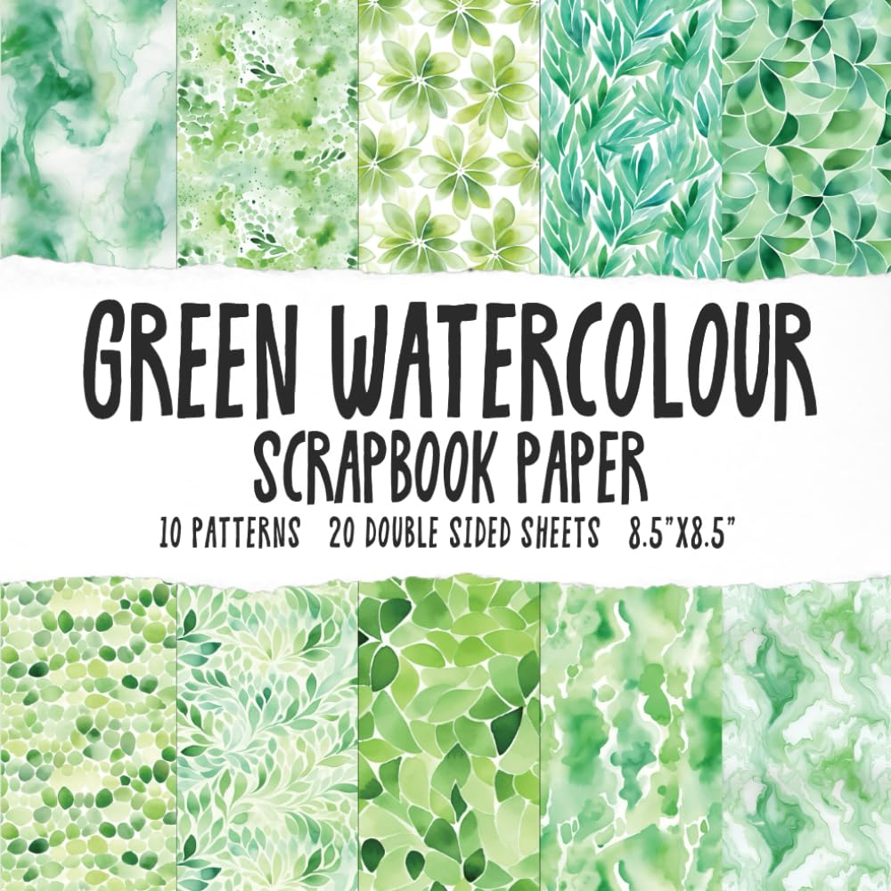 Green Watercolour Scrapbook Paper: Green Watercolor Patterns Scrapbooking Paper Pad, Nature Abstract Textures Patterned Paper for Craft DIY