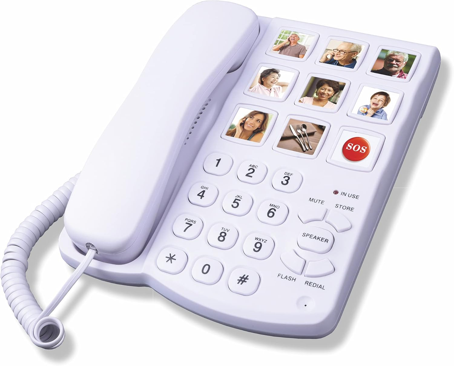 Telpal Big Button Corded Telephone with Speaker for Seniors Elderly, Amplified One Button Touch Picture Landline Phone for Old People, SOS Desk Telephones with Easy to Read Digit Numbers