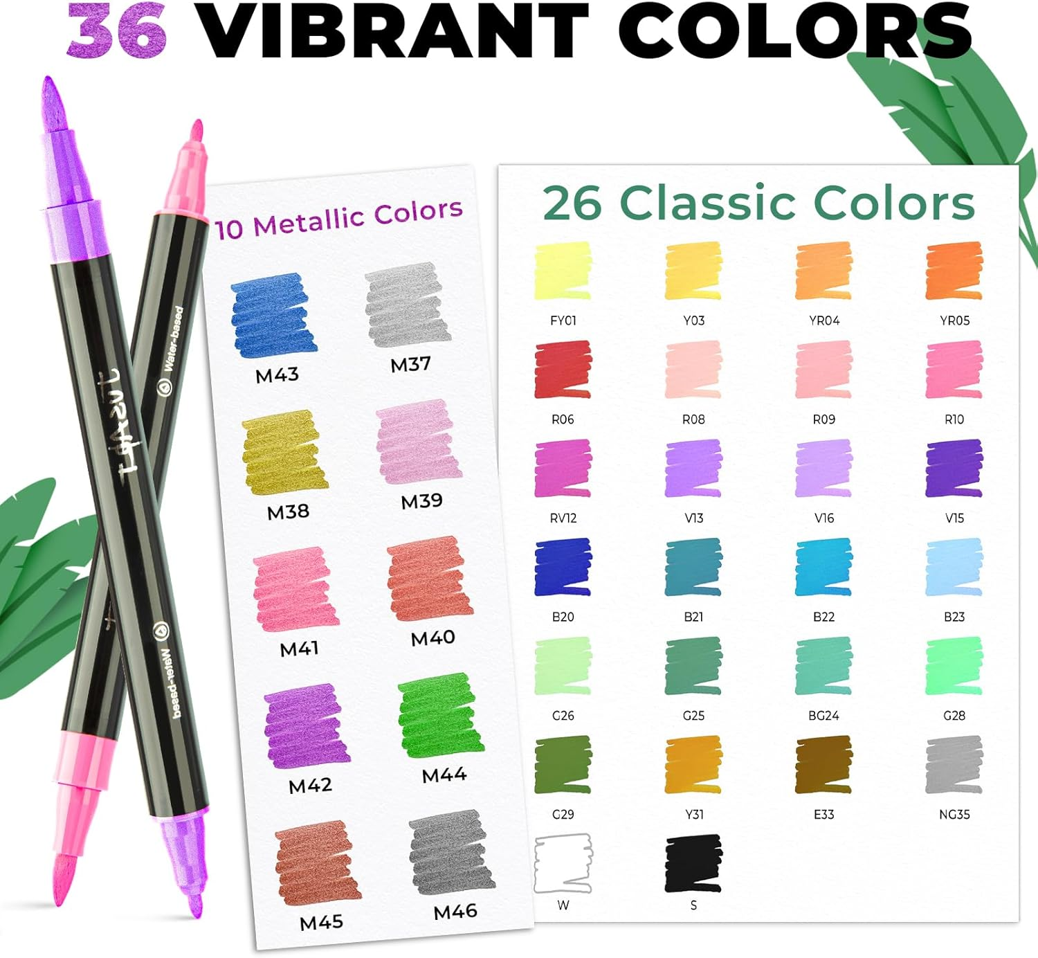 Jusart 36 Colors Acrylic Paint Markers, Dual Tip with Brush Tip and Fine Tip Paint Pens for Rock Painting, Wood, Canvas, Glass, Stone, Ceramic, DIY Crafts Professional Art Supplies with Bag image number 2