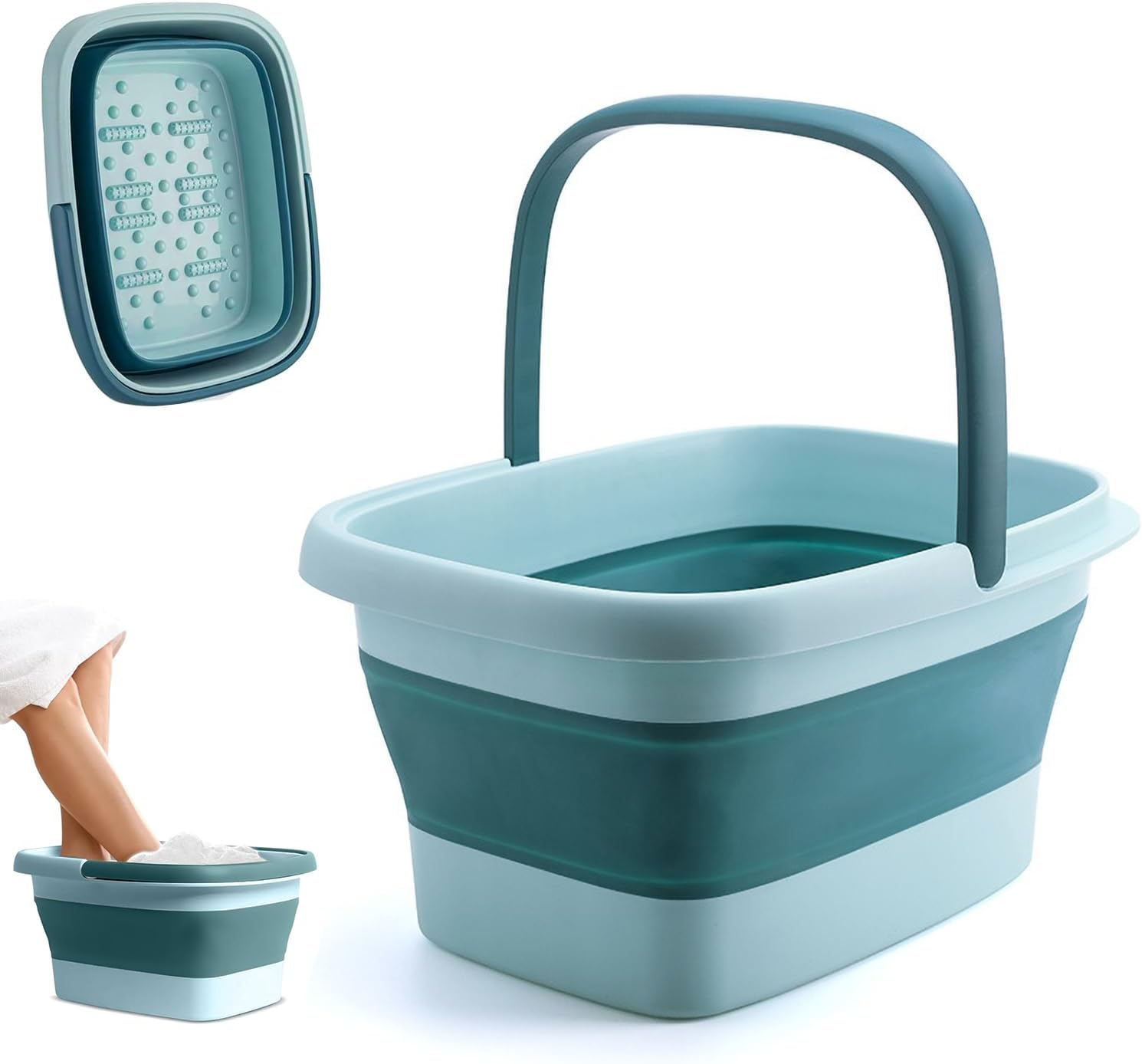 Collapsible Foot Bath Basin for Soaking Feet, Foot Soak Tub with Handle,Foldable Foot Bath with Foot Massaging Acupoints to Help Sleep 15L/4 Gallons Massager Foot Soaking Basin Feet (Grey)