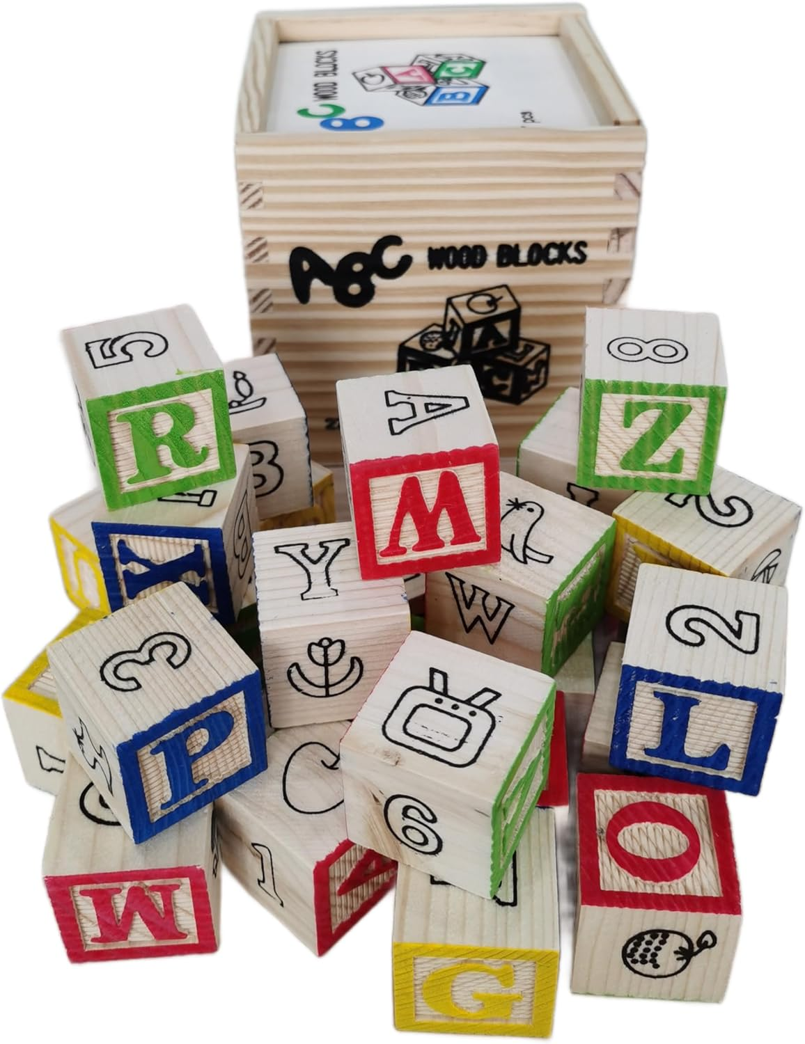 Wooden Baby Block Set with Alphabet Numbers Patterns for Preschool Learning, Toddler Montessori Educational Wooden Toys for Baby Boys or Girls Gift, Wood ABC Letter Blocks & 123 Number Blocks image number 3