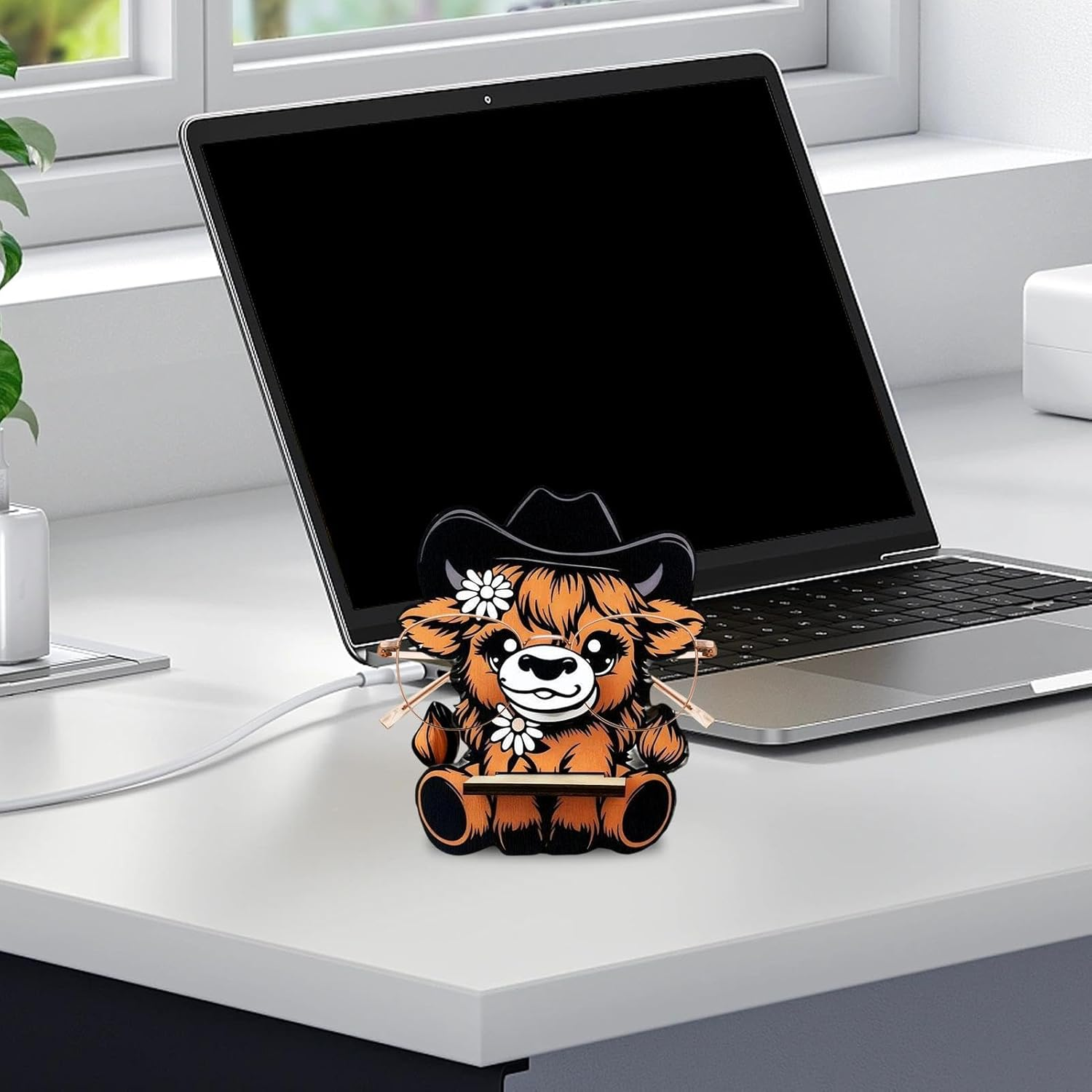 Animal Glasses Holder - Funny Glasses Stand, Highland Cow Glasses Holder | Portable Highland Glasses Holder Stand, Glasses Holder Statues, Wooden Cow Glasses Stand for Desk