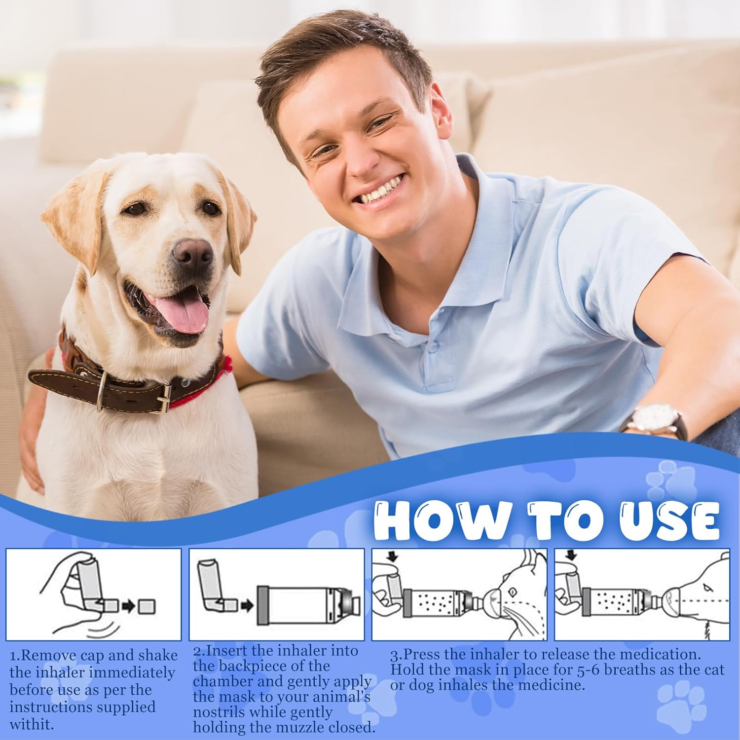 Exatta Inhaler Spacer for Cats and Dogs, Pet Inhaler Spacer with 2 Sizes Masks Cats Dogs, Aerosol Chamber, Hand Inhaler Spacer image number 4