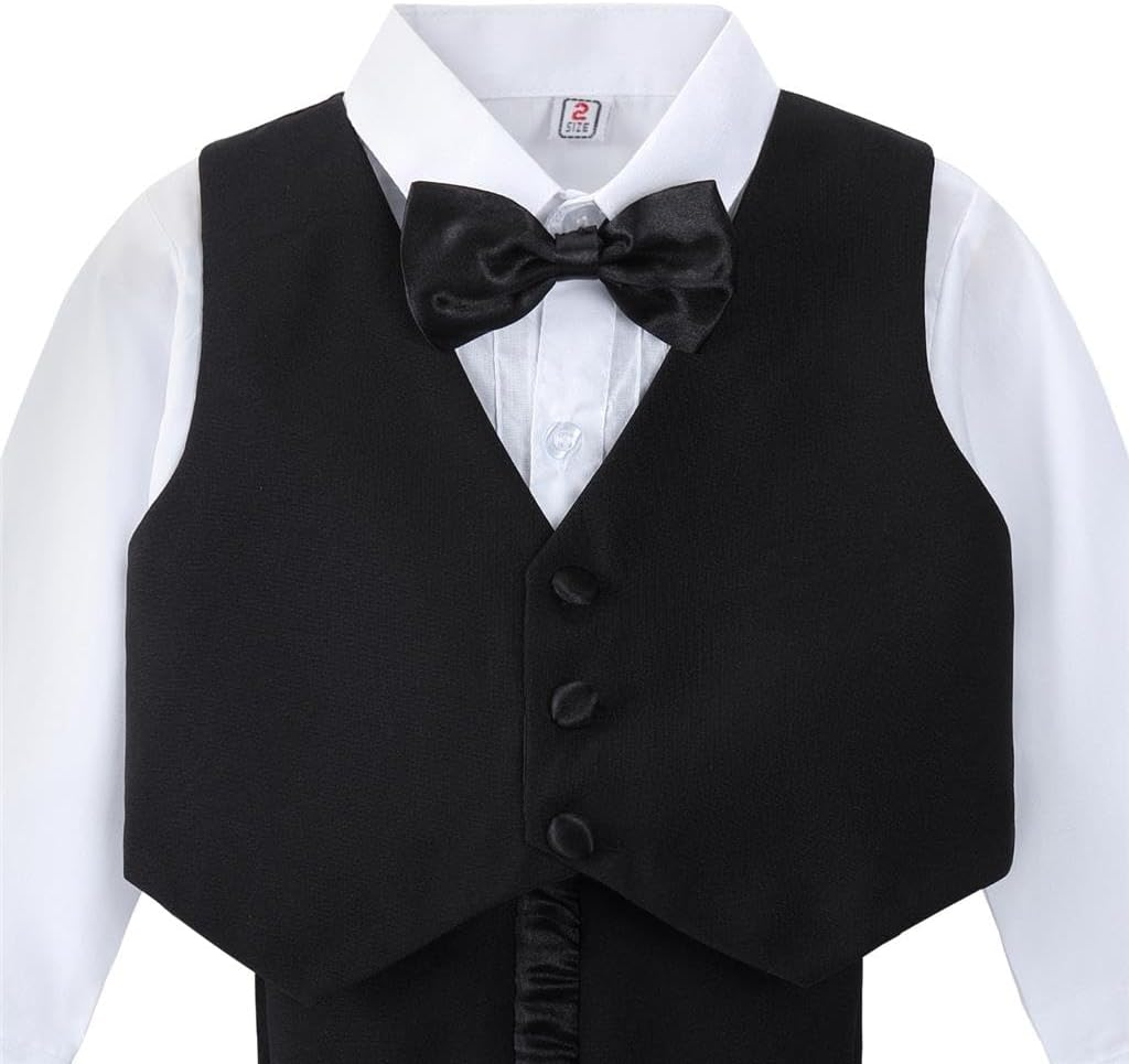 Dressy Daisy Baby & Toddler Boys Tuxedo Suits & Blazers Wedding Outfit Set Formal Occasions Smart Wear for 3 Months to Size 4, Black White Ivory image number 2