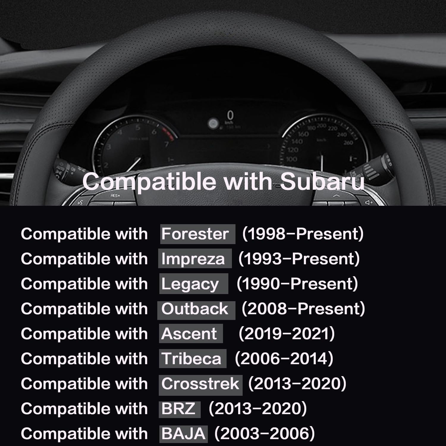 Car Steering Wheel Cover Compatible with Subaru Forester Impreza Legacy Outback Ascent Tribeca Crosstrek BRZ Baja 14.5-15 Inches, Ultra-Thin Design Premium Nappa Leather (Black-A) - Black With Line-C image number 5