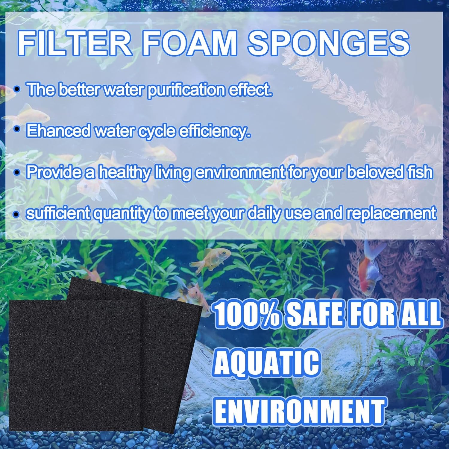 Glooglitter 2 Pcs Aquarium Filter Foam Sponges Filter Media Pad 19.69 X 19.69 X 1.57 Inches Black Fish Tank Sponge Filter for Aquarium Aquatic Pet (50PPI) image number 3