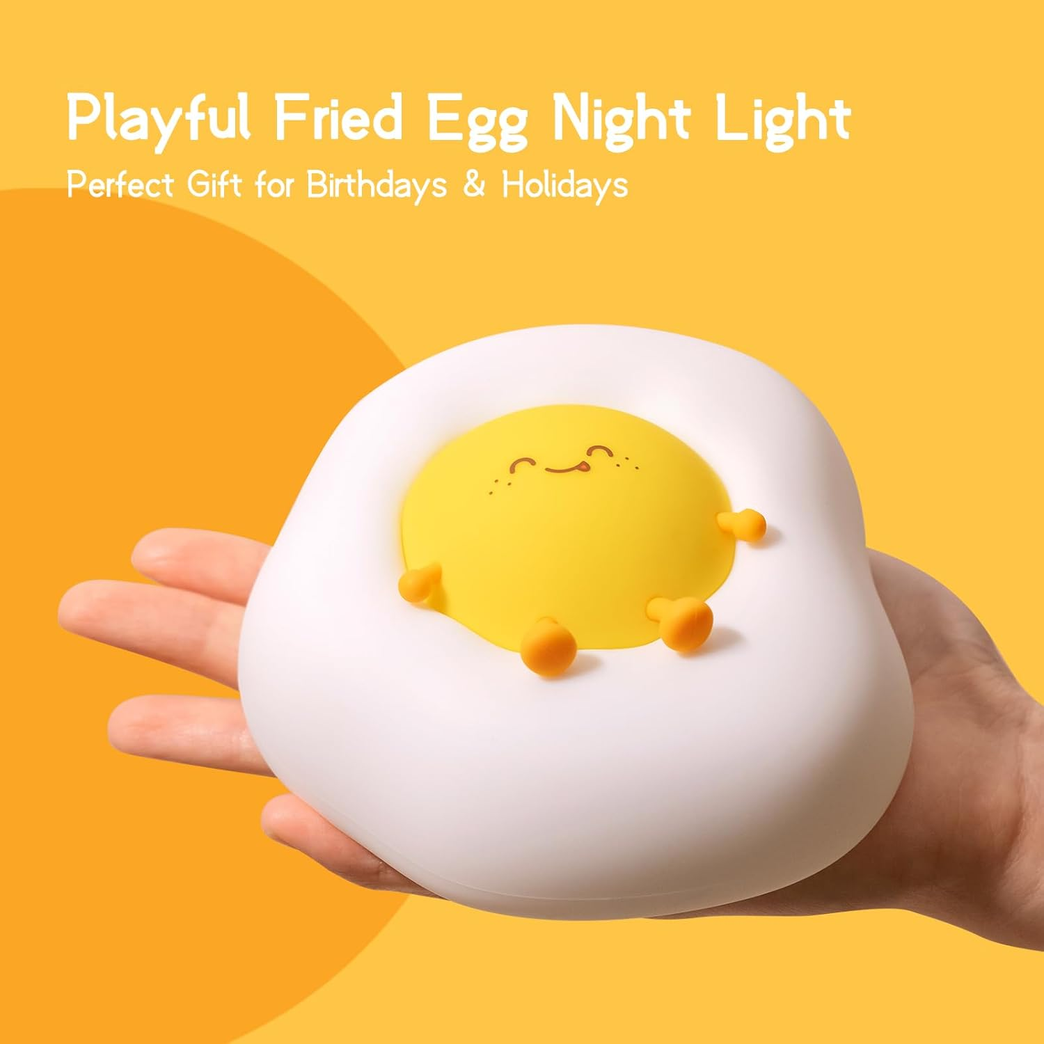 Cute Night Light for Kids Baby, Portable Silicone Rechargeable Nightlight, Cordless LED Touch Sensor Dimmable Bedside Lamp, Small Squishy Toy for Boy Girl, Nursery Decor (Fried Egg) image number 5