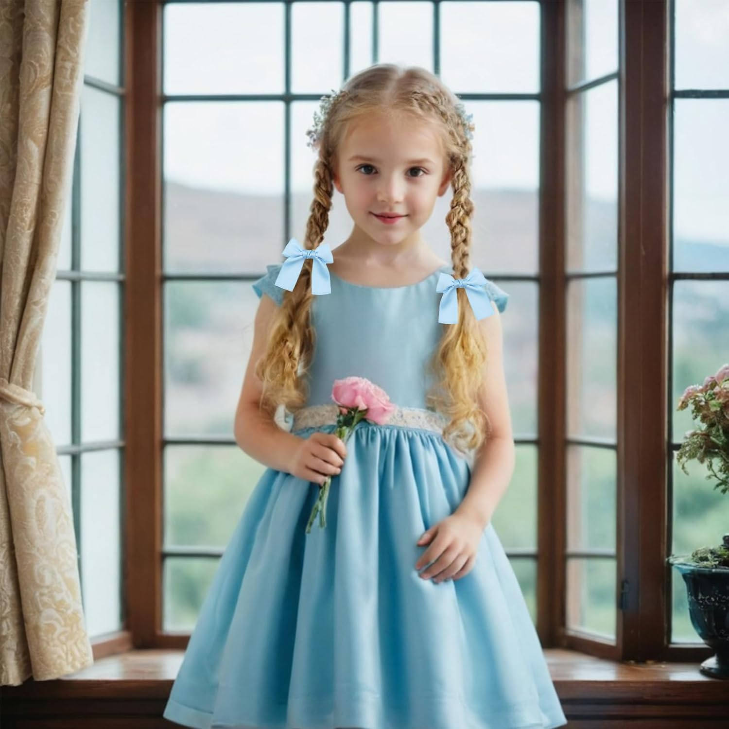 14 PCS Toddler Hair Bows Set - Ribbon Bows for Girls, Elastic Hair Ties, Pigtail & Ponytail Accessories, Colorful Rubber Bands for Toddlers image number 6