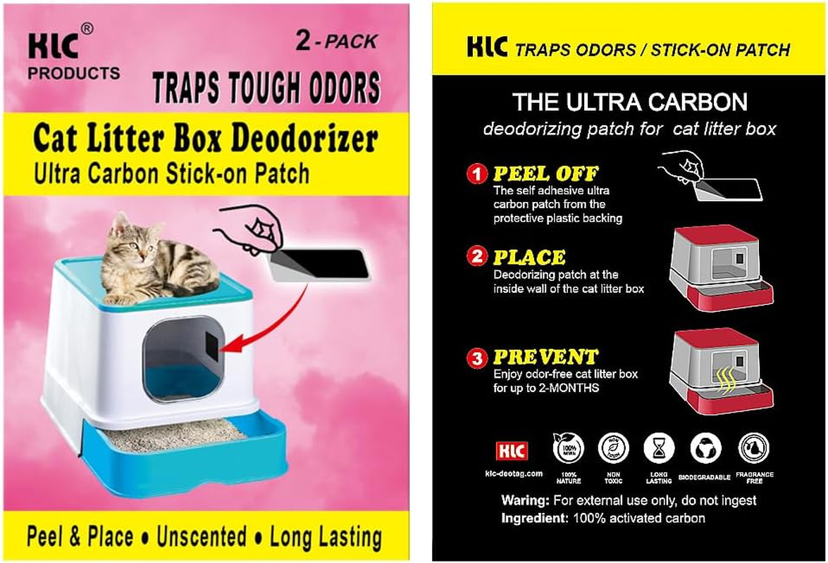 KLC Cat Litter Box, Litter Box, Cat Box Deodorizer|100% Activated Carbon Stick-On Patch|2 &ndash; Pack |Cat Litter Area Air Freshener |Charcoal Odor Absorber for Cat Odor Room | Unscented, Chemical Free Odor Eliminator image number 3