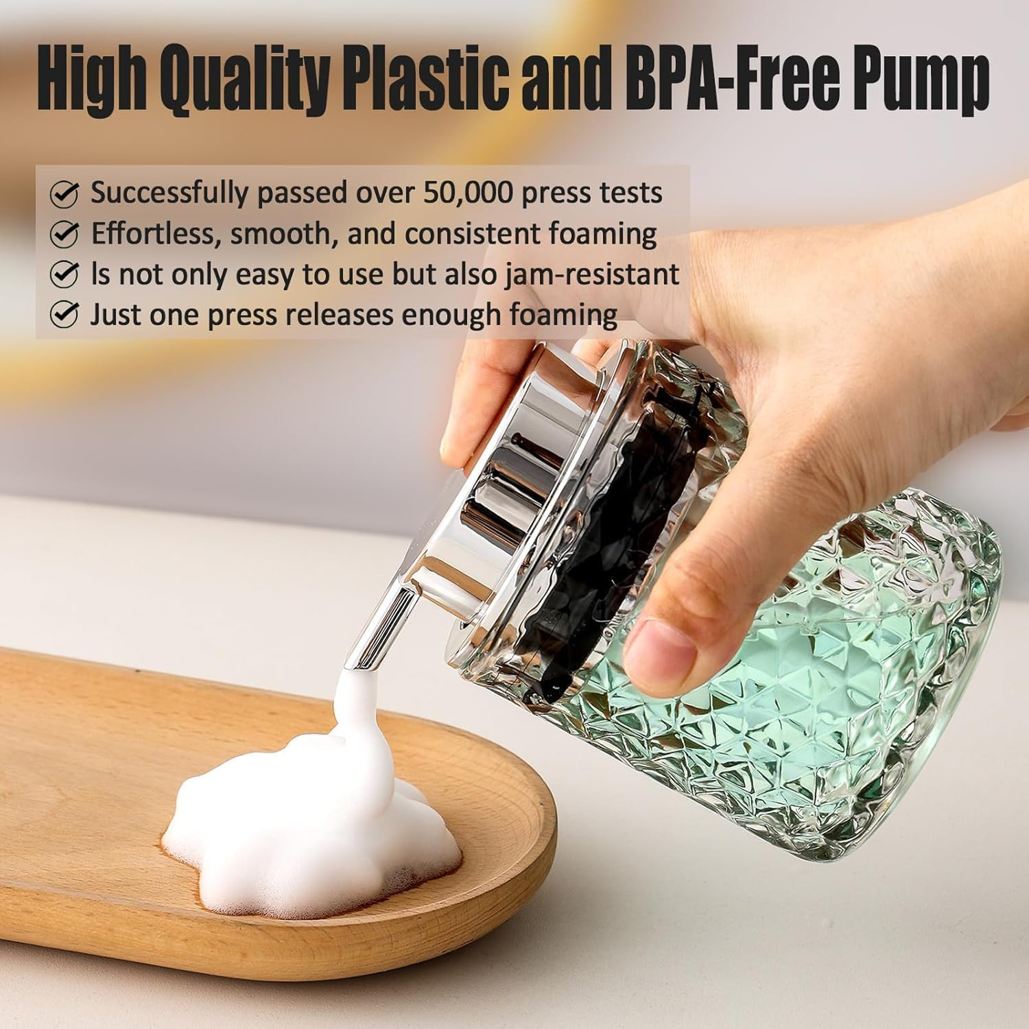 Skogfe Glass Hand Foaming Soap Dispensers with Silver Pump, Foaming Hand Soap Dispenser Modern Foam Dispenser for Bathroom, Kitchen, Commercial (Clear) image number 2