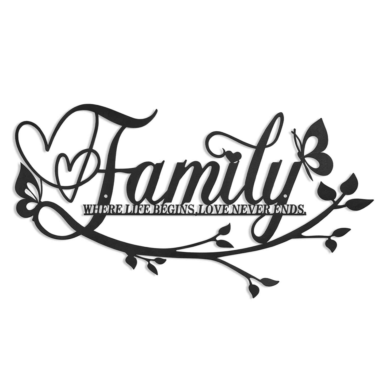 Family Where Life Begins Love Never Ends Word Sign Metal Wall Decor, Black Home Decor Wall Art Decorations, Letters Quotes Sign for Living Room Bedroom Kitchen Indoor Outdoor Decor(Black) image number 7