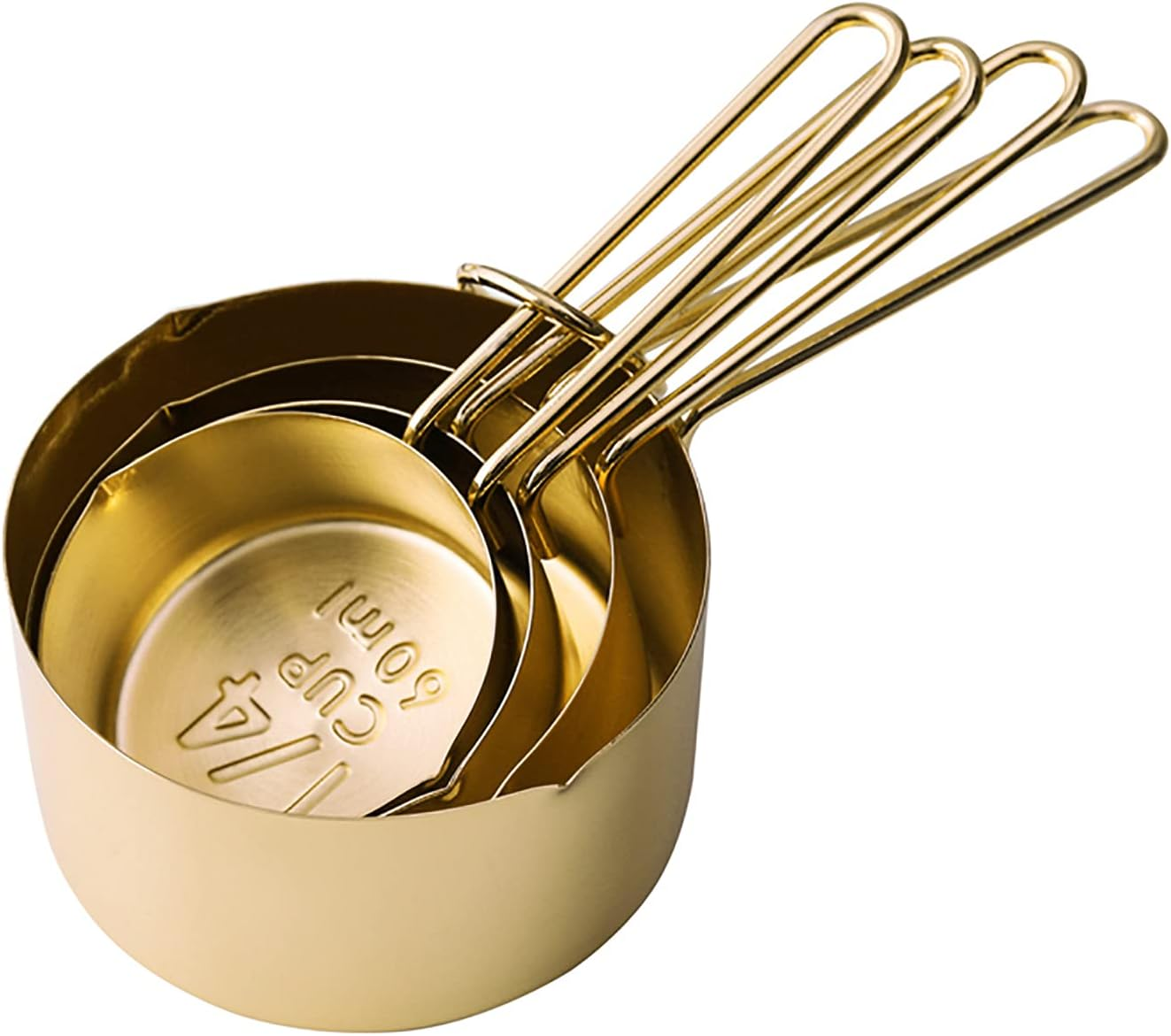 4Pcs Stainless Steel Measuring Cups Set Kitchen Accessories Baking Tea Coffee Measuring Tools (Gold-4Pcs) - Gold image number 4