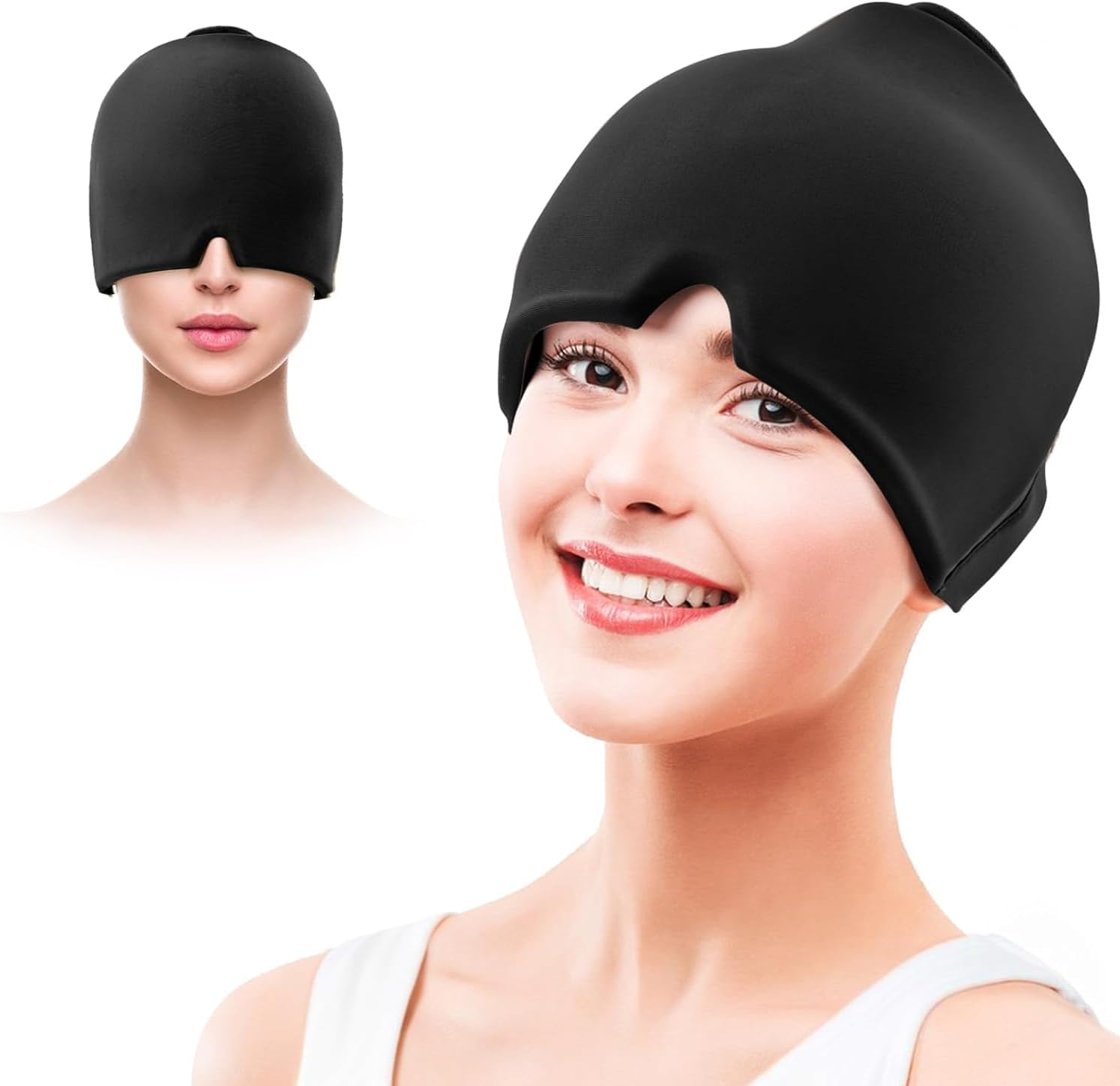 Migraine Headache Relief Cap, Headache Cap Ice Pack Mask, Cool Gel Head Wrap, Cold and Hot Head Wrap for Easing Pain, Ension and Stress(Color:Black)